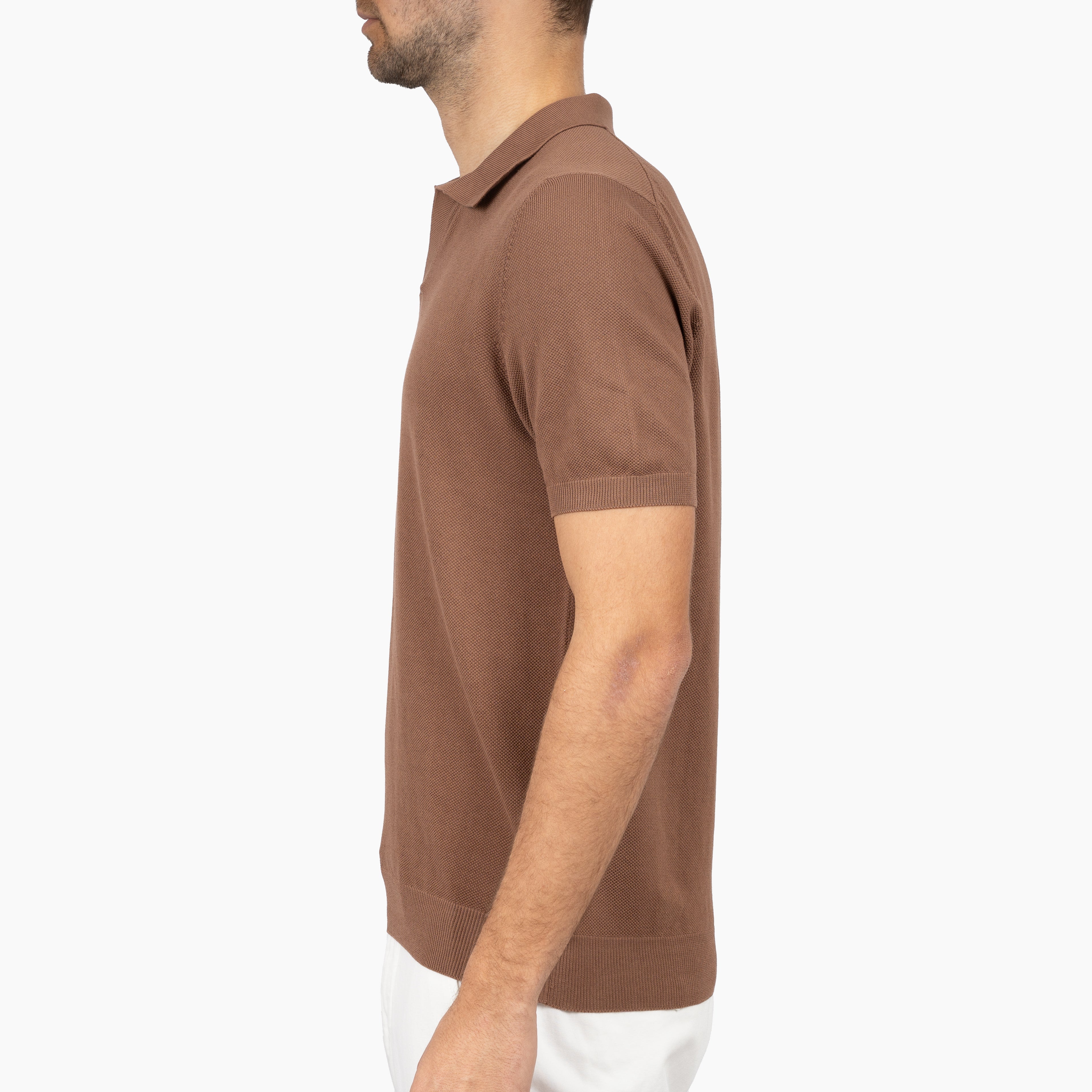 Gran Sasso Polo Buttonless Kraag Camel | Fresh Cotton