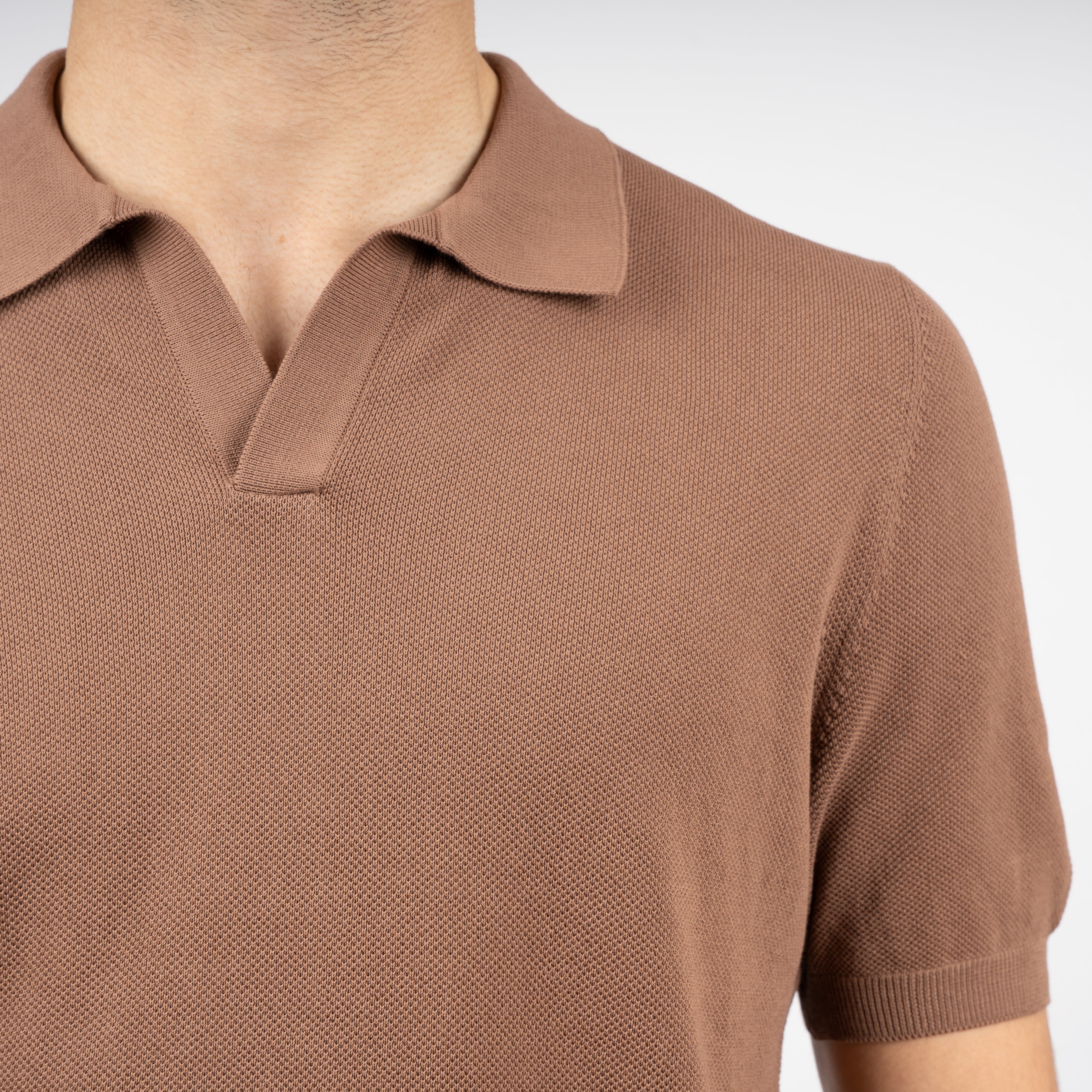 Gran Sasso Polo Buttonless Kraag Camel | Fresh Cotton