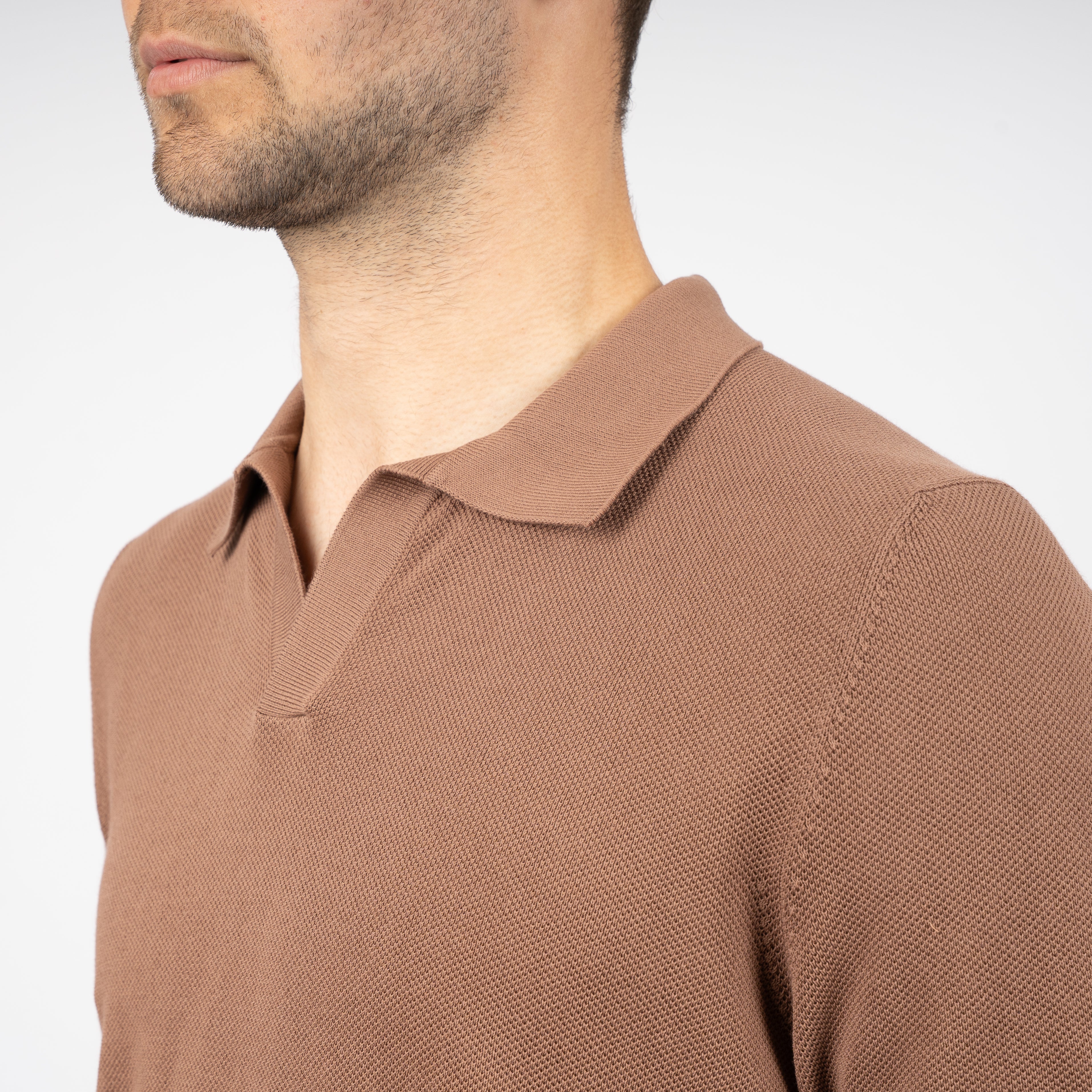 Gran Sasso Polo Buttonless Kraag Camel | Fresh Cotton