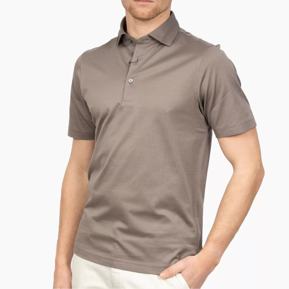 Gran Sasso Polo Taupe | Mercerized Piquet Cotton