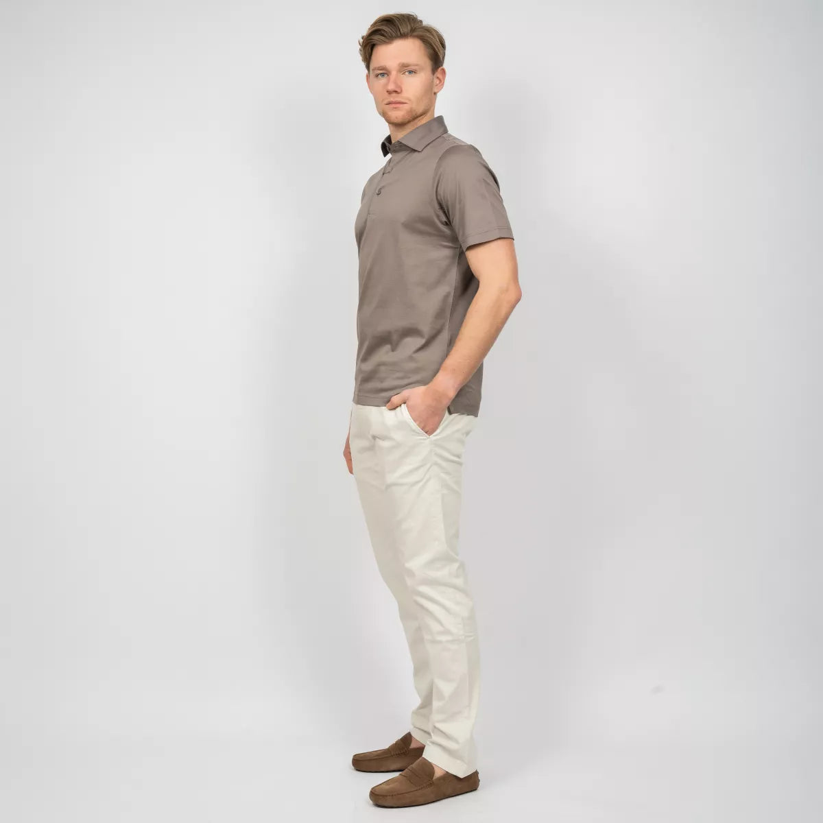 Gran Sasso Polo Taupe | Mercerized Piquet Cotton