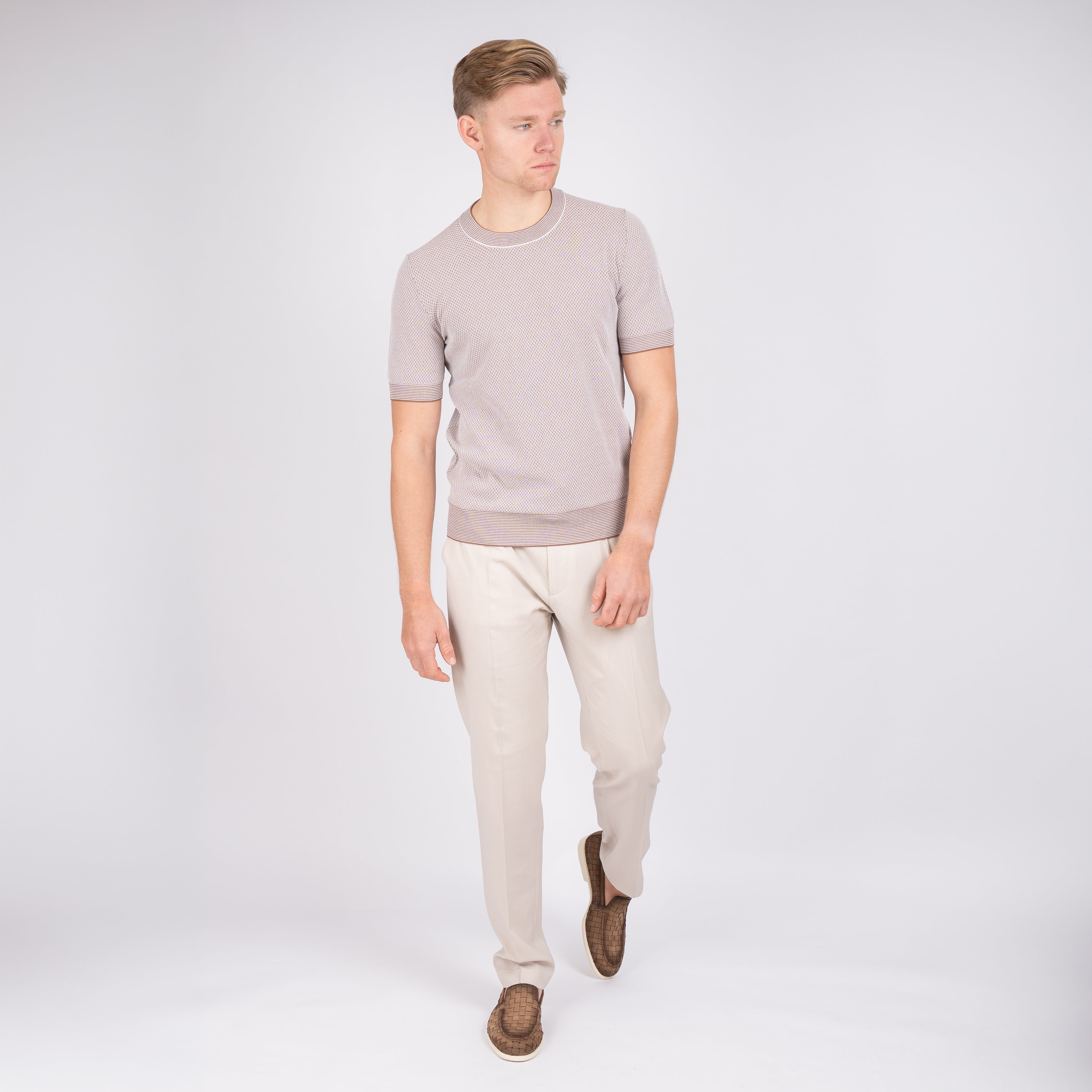 Gran Sasso Gebreid T-Shirt Taupe | Fresh Cotton
