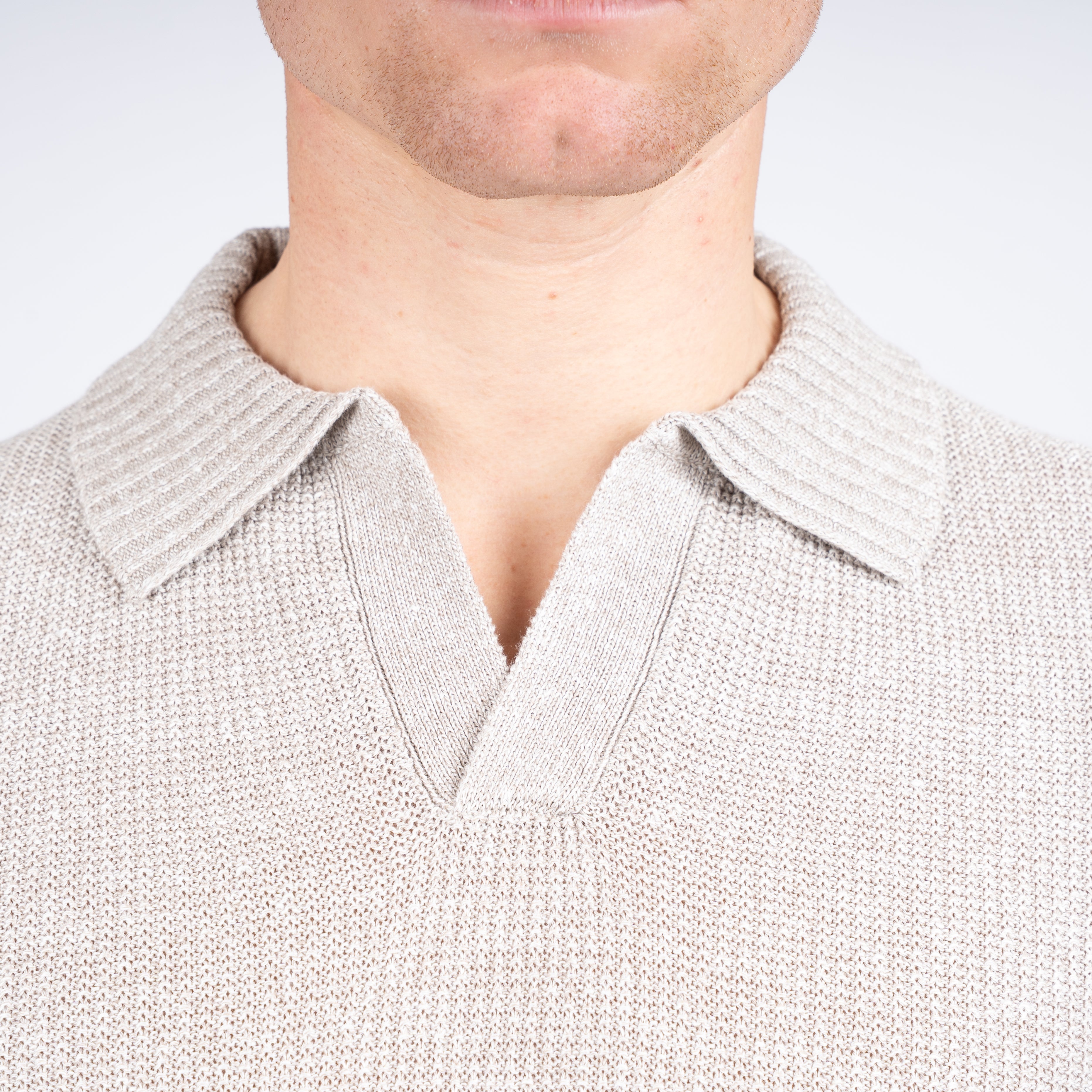 Gran Sasso Polo Buttonless Kraag Beige | Linnen & Cotton