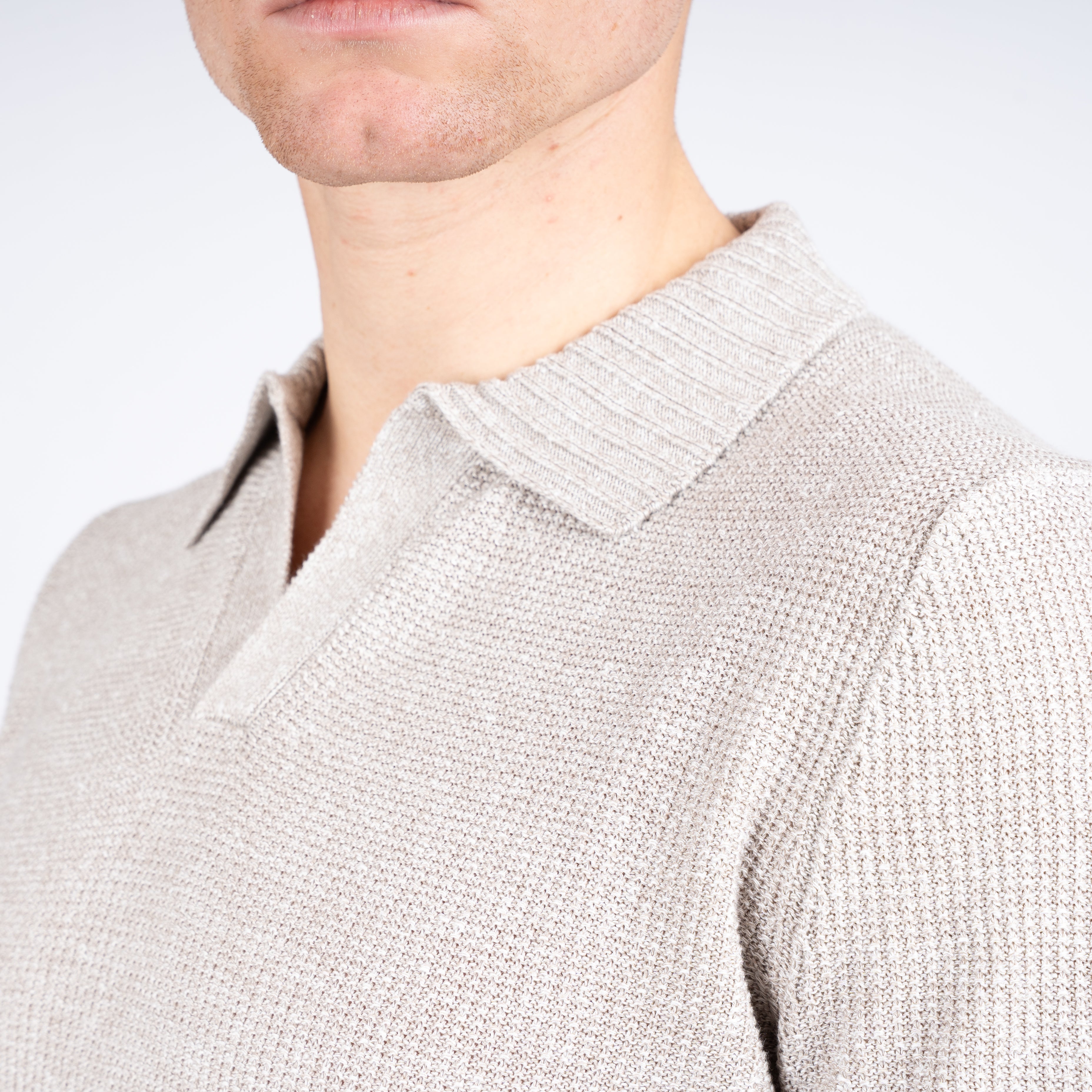 Gran Sasso Polo Buttonless Kraag Beige | Linnen & Cotton