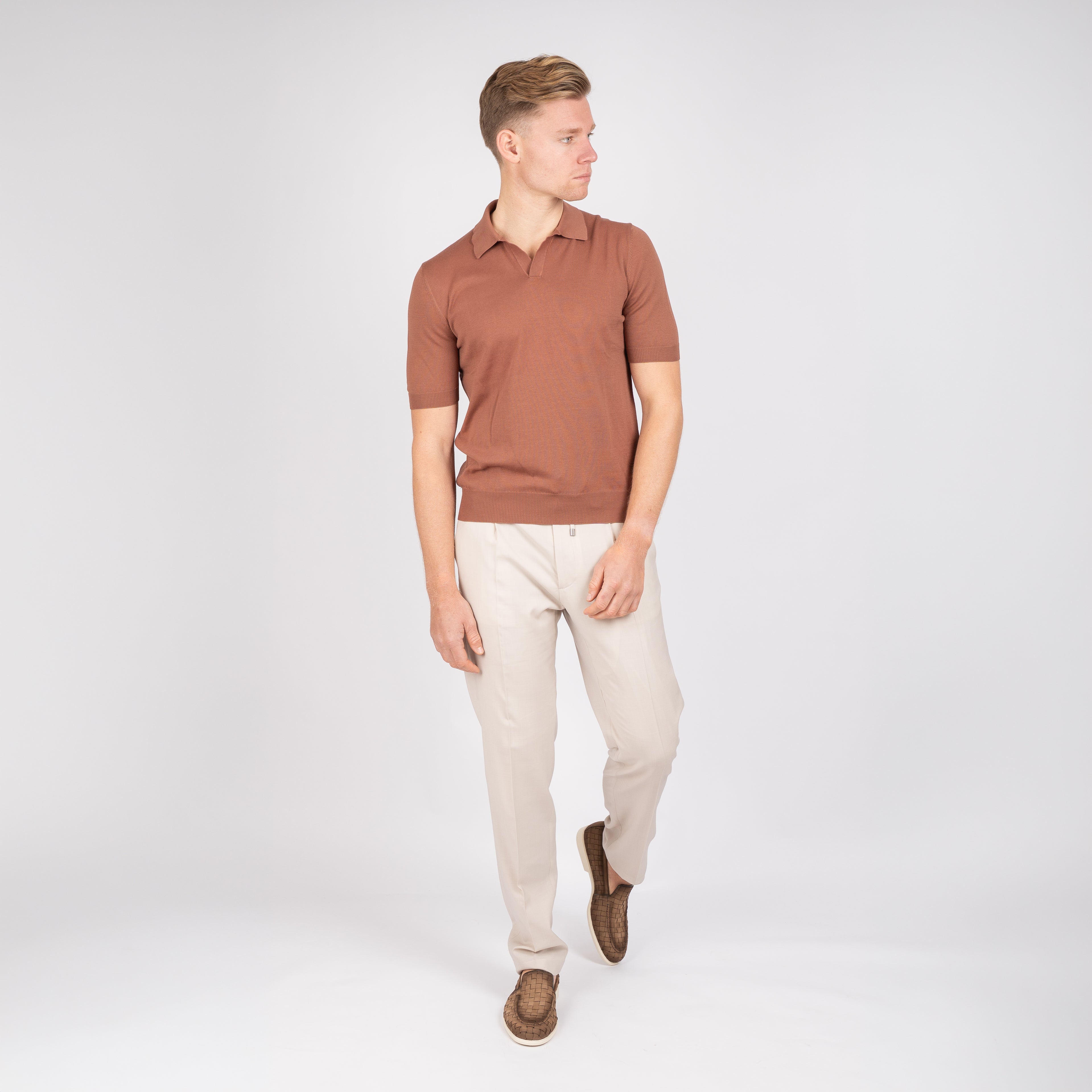 Gran Sasso Buttonless Polo Roestbruin | Egyptian Cotton