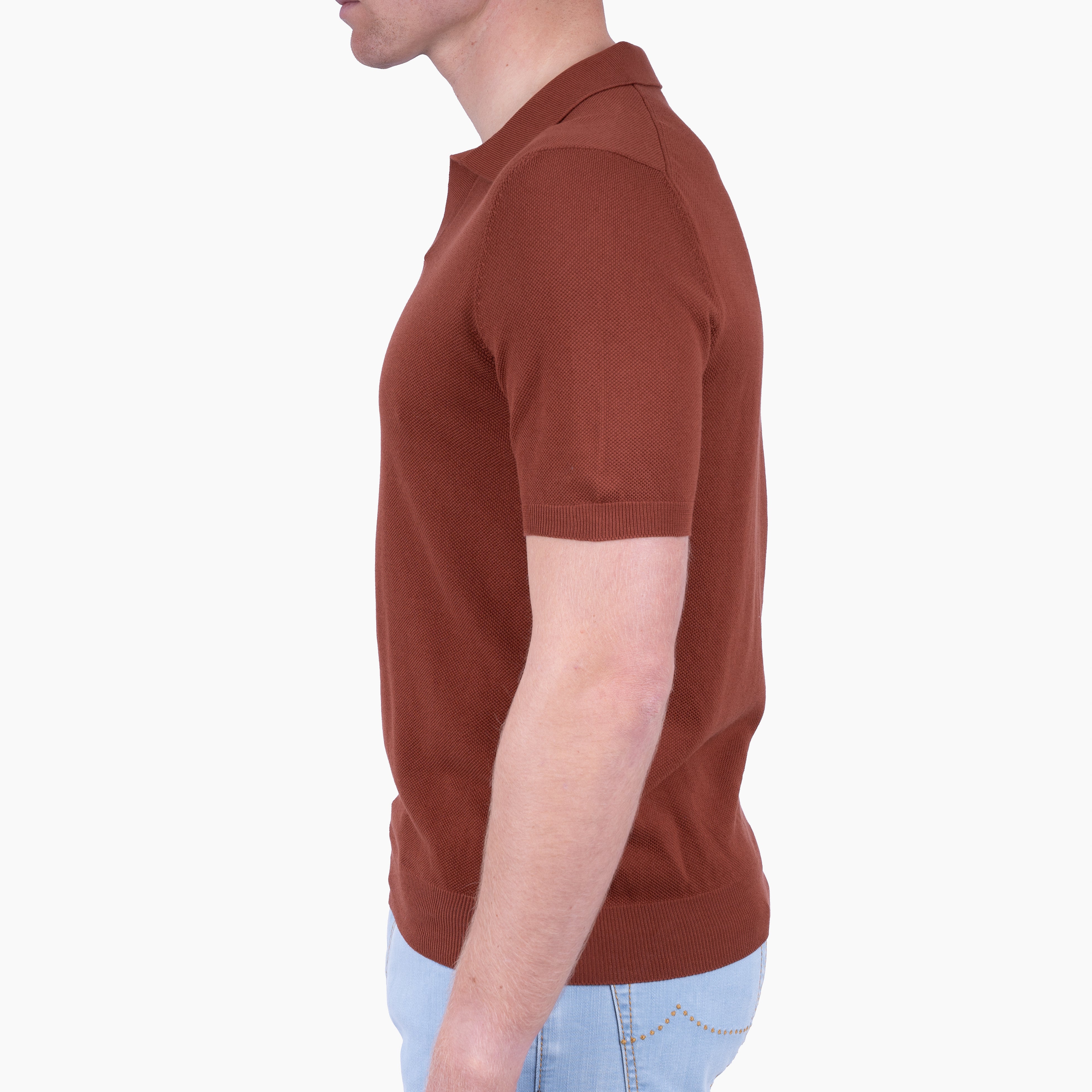 Gran Sasso Polo Buttonless Kraag Roestbruin | Fresh Cotton