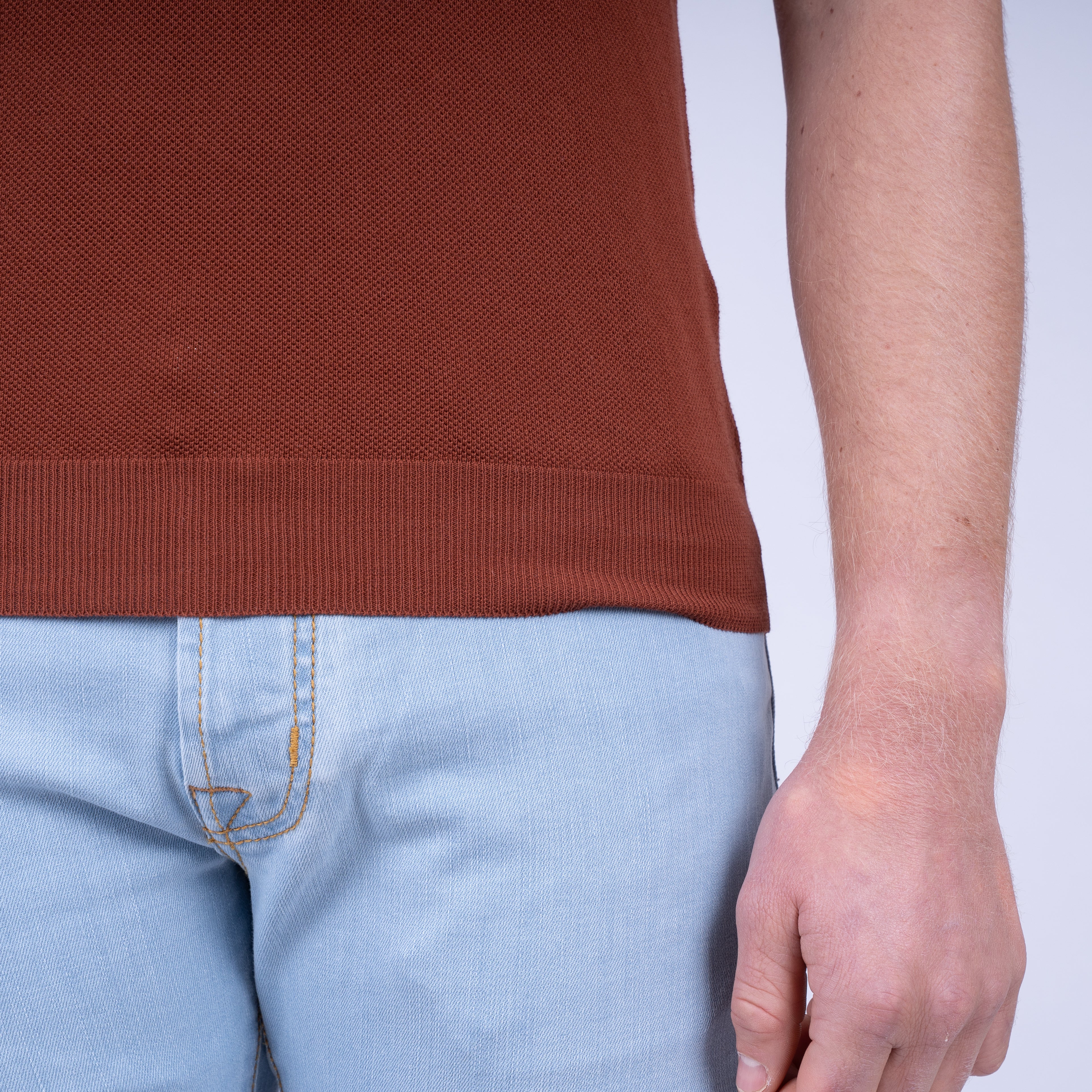 Gran Sasso Polo Buttonless Kraag Roestbruin | Fresh Cotton