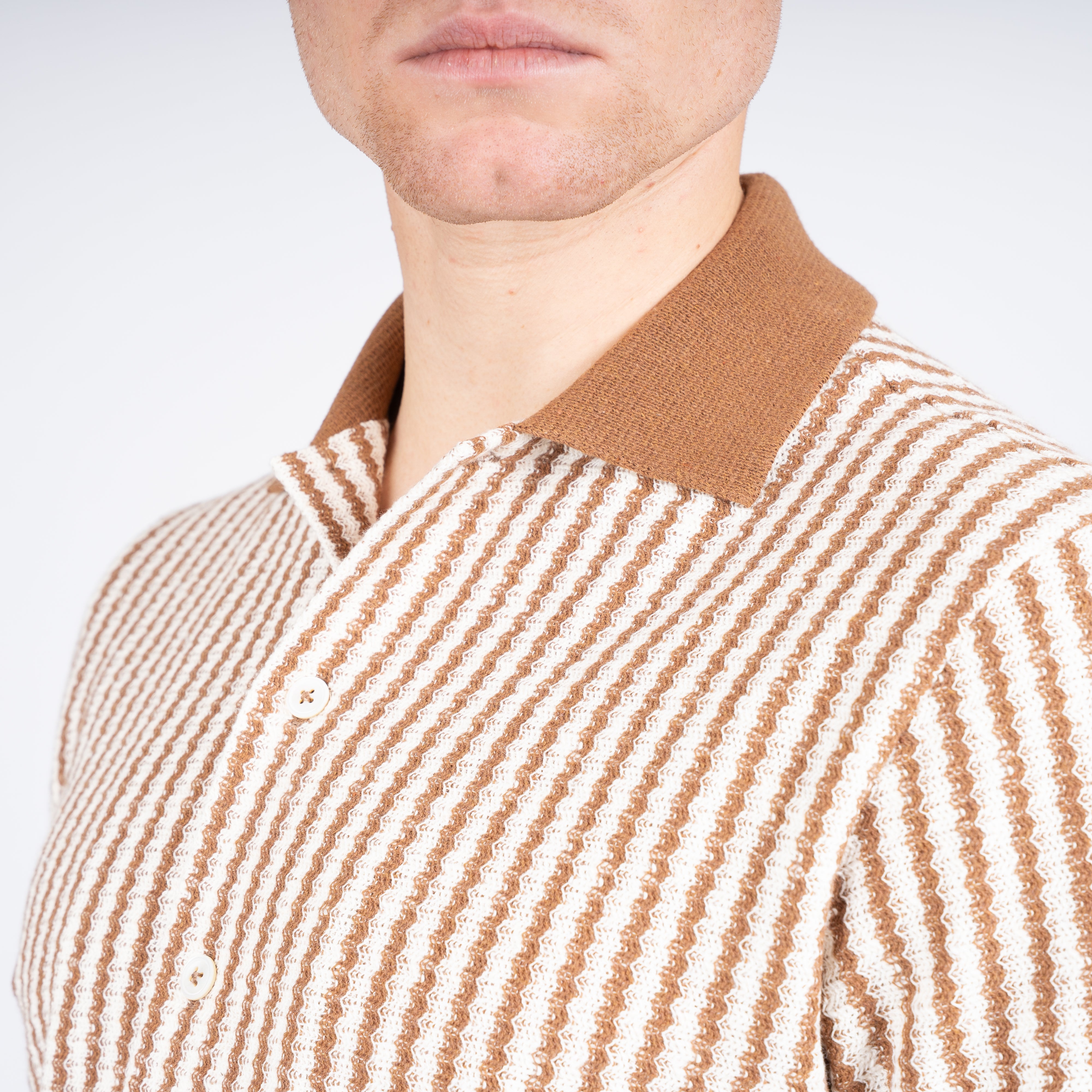 Gran Sasso Doorknoop Polo Roestbruin Gestreept | Caperdoni