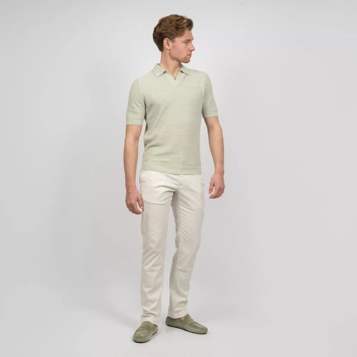 Gran Sasso Polo Lichtgroen | Rice Stitch Skipper Polo