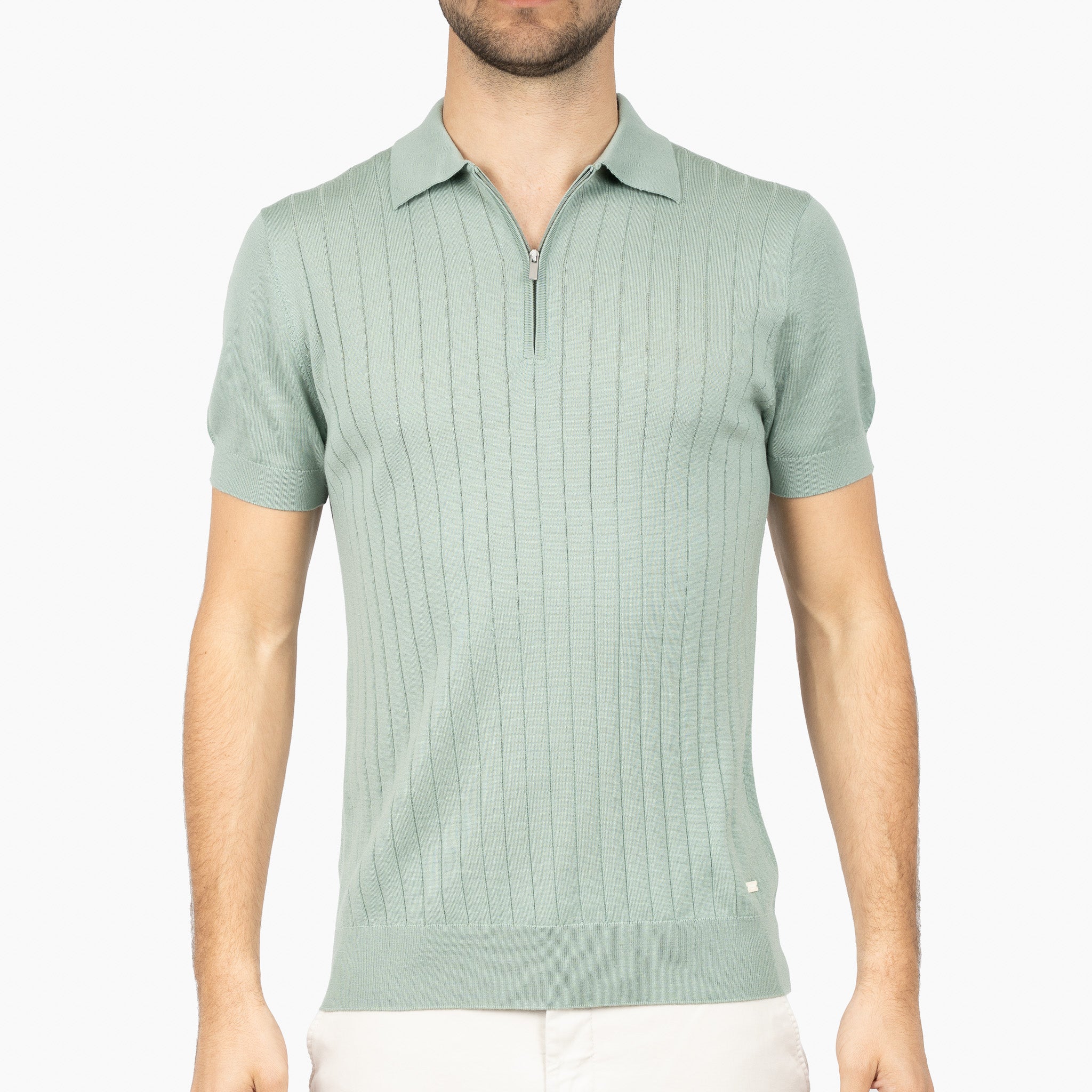 SEVEN DIALS Gebreide Polo met Rits Lichtgroen | Brentt