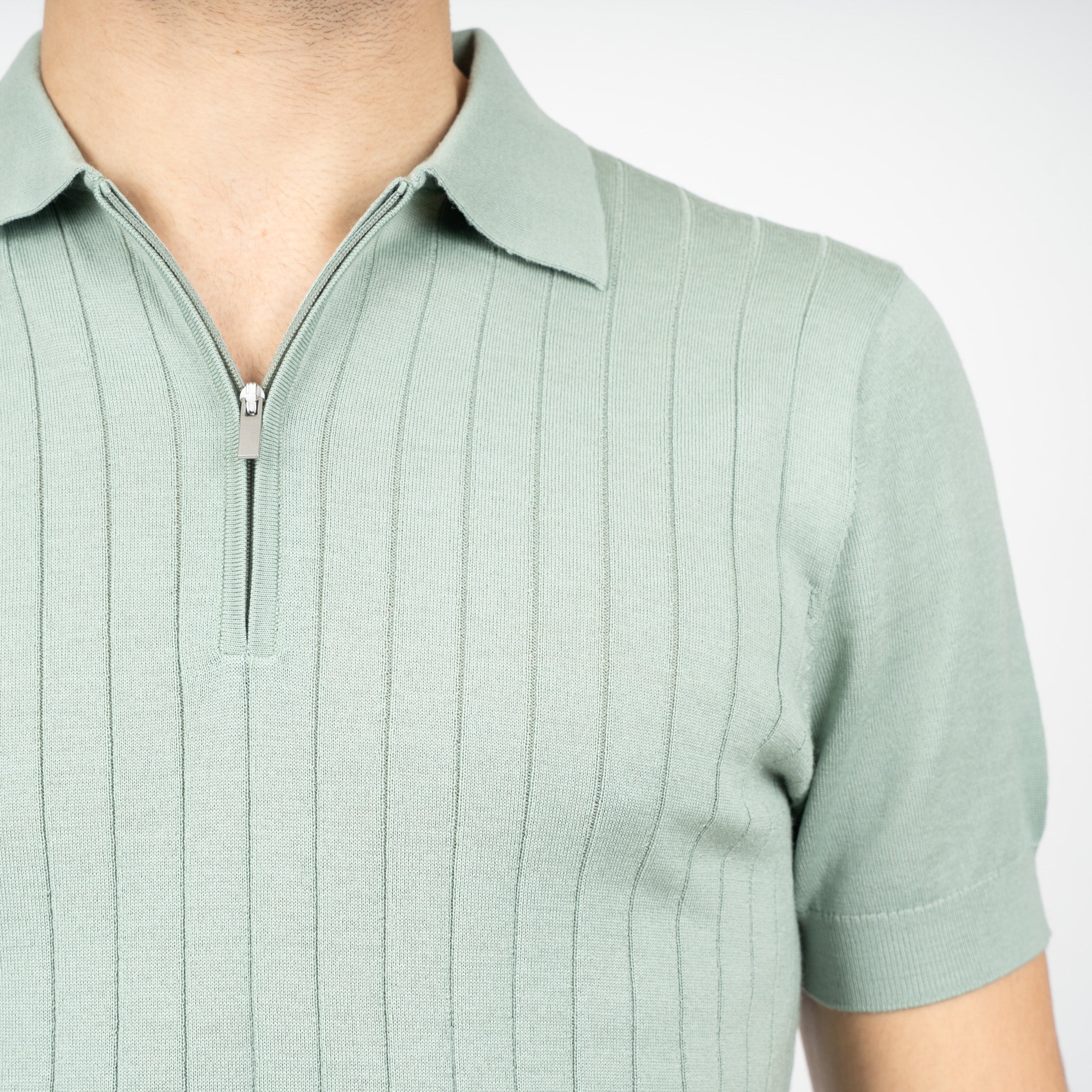 SEVEN DIALS Gebreide Polo met Rits Lichtgroen | Brentt