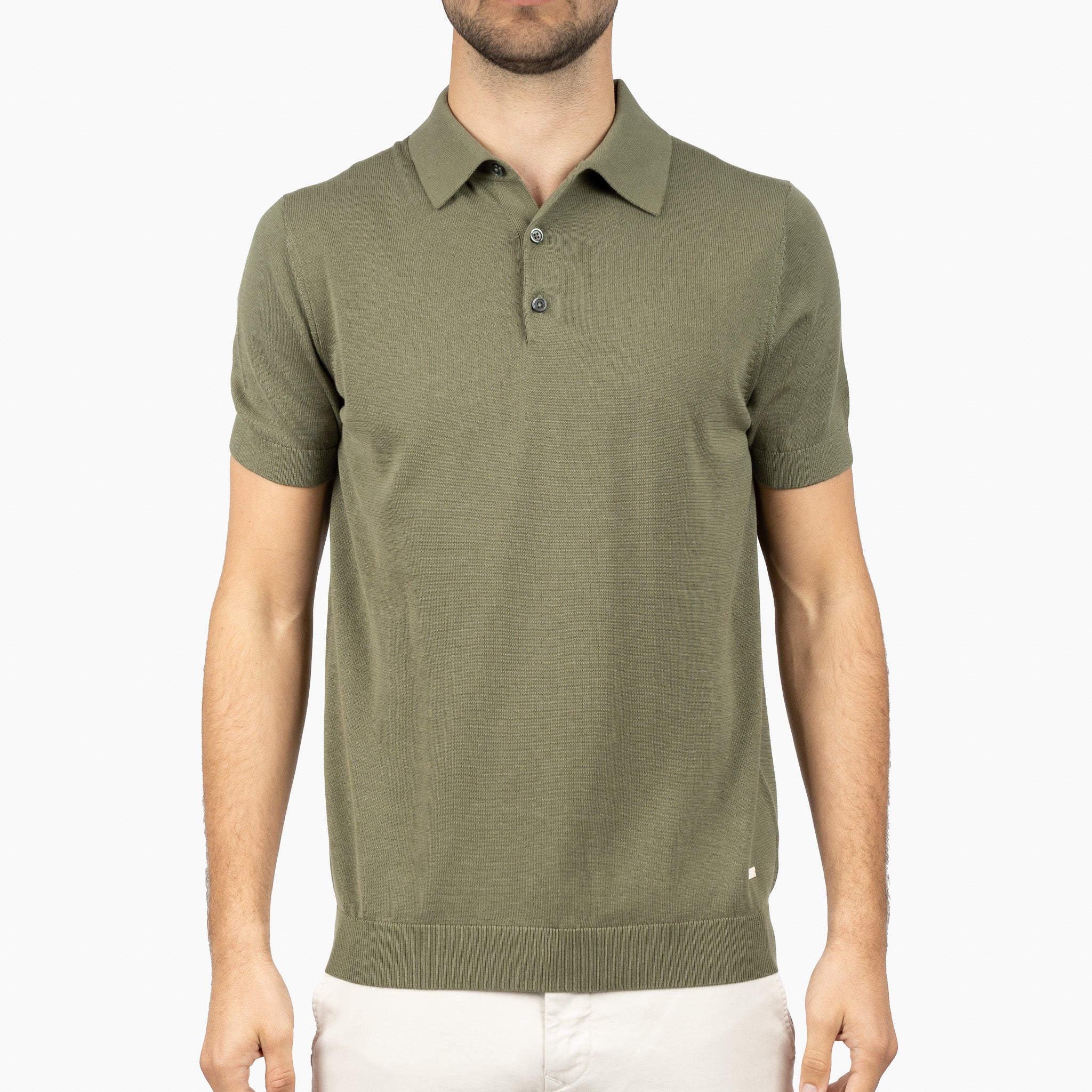 SEVEN DIALS Gebreide Polo Olijfgroen | Fillin
