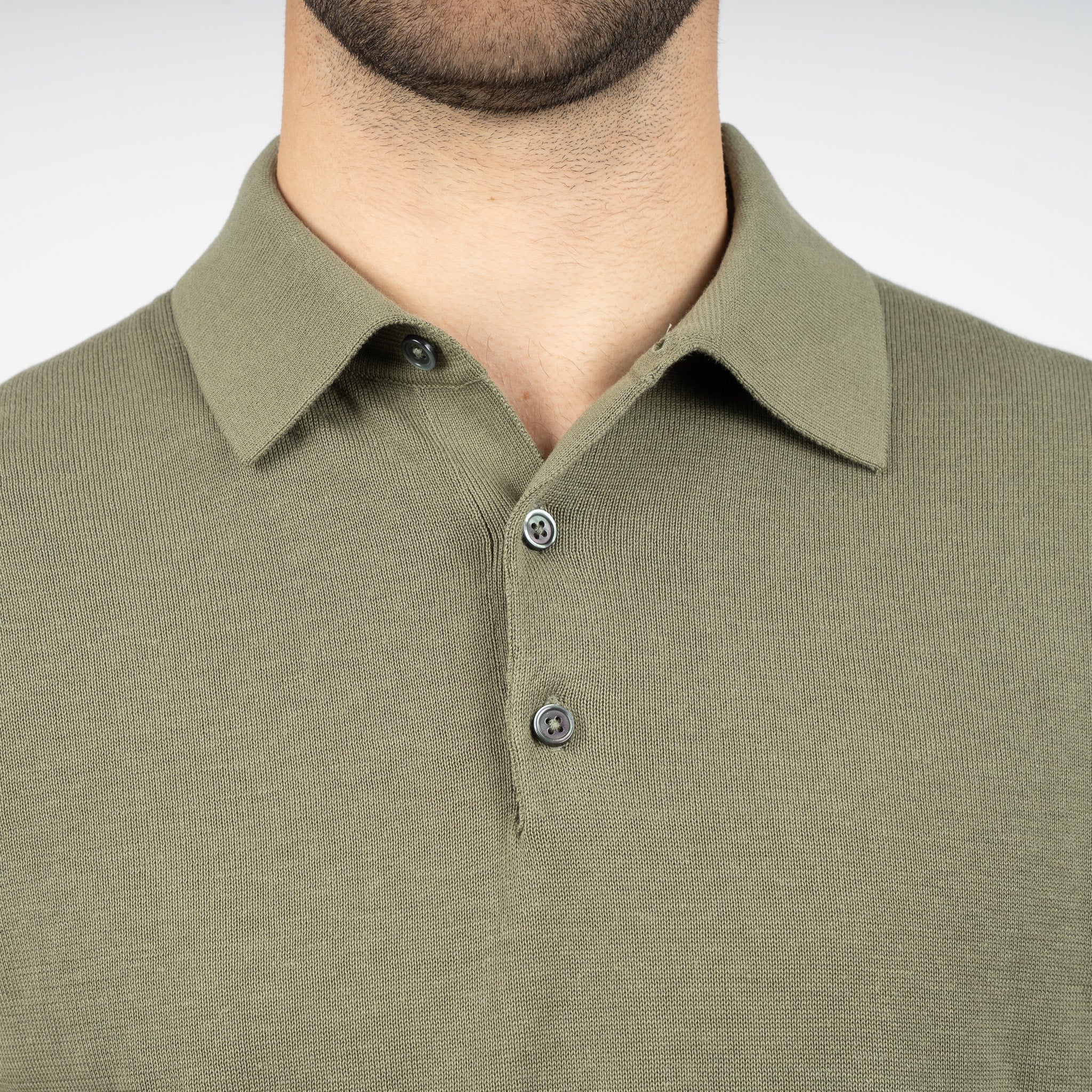SEVEN DIALS Gebreide Polo Olijfgroen | Fillin