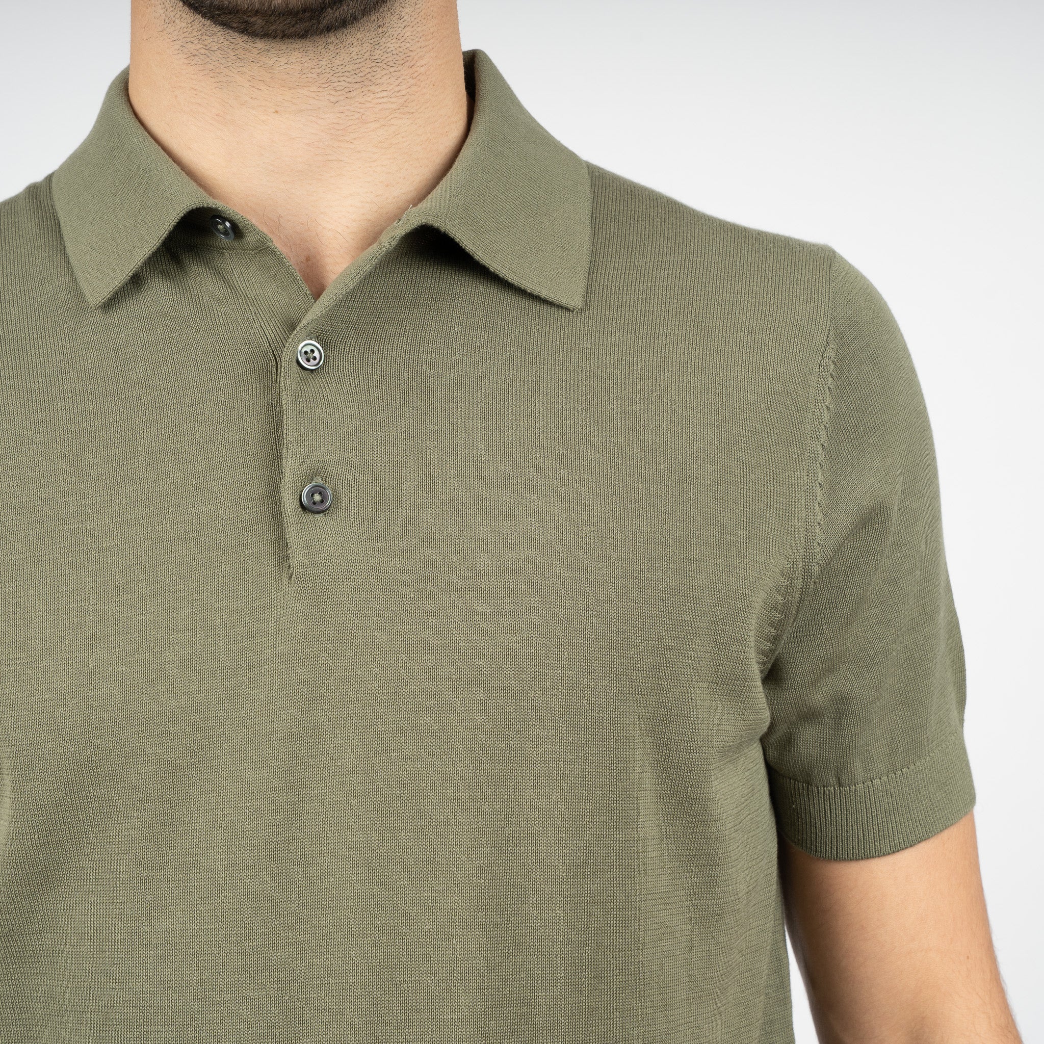 SEVEN DIALS Gebreide Polo Olijfgroen | Fillin