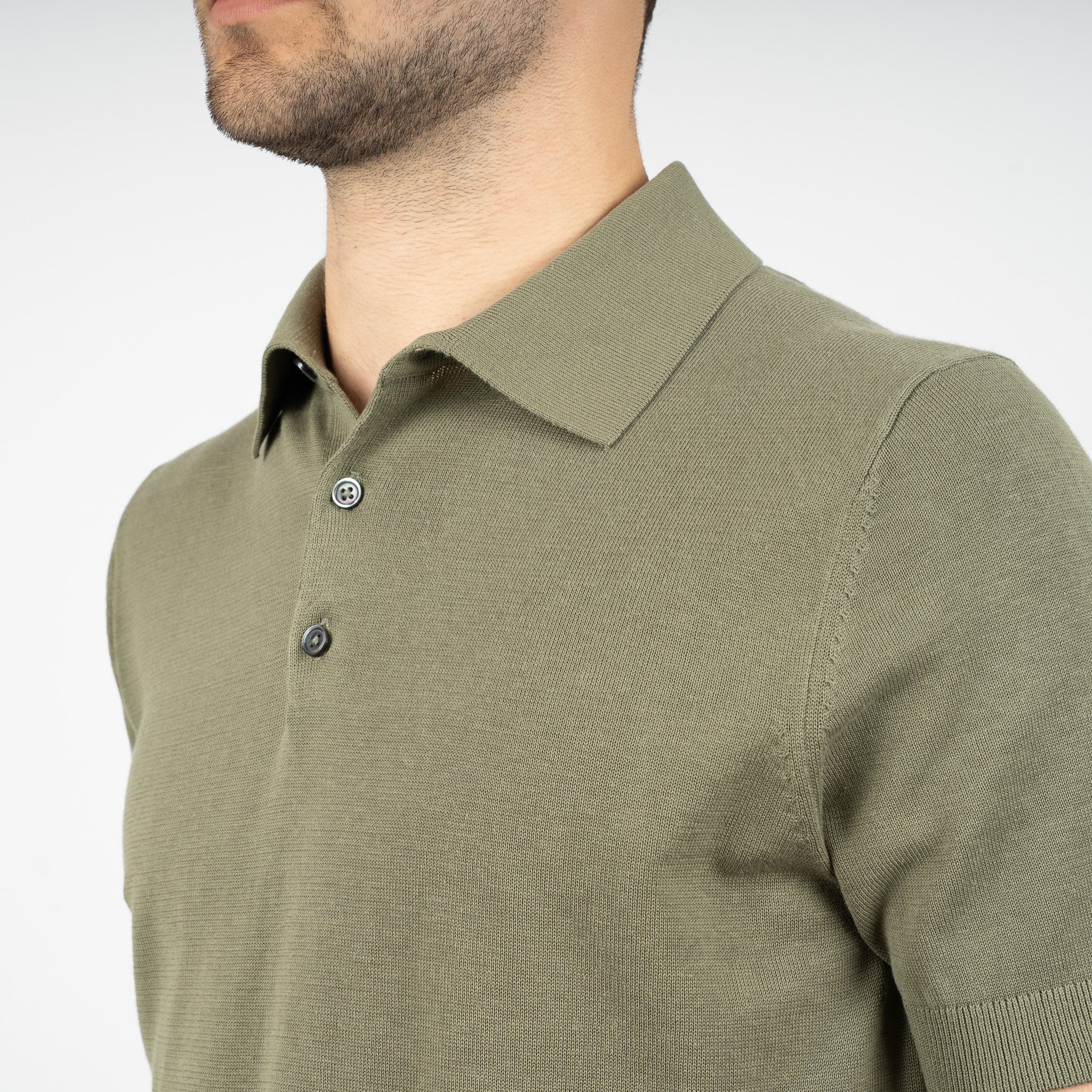 SEVEN DIALS Gebreide Polo Olijfgroen | Fillin