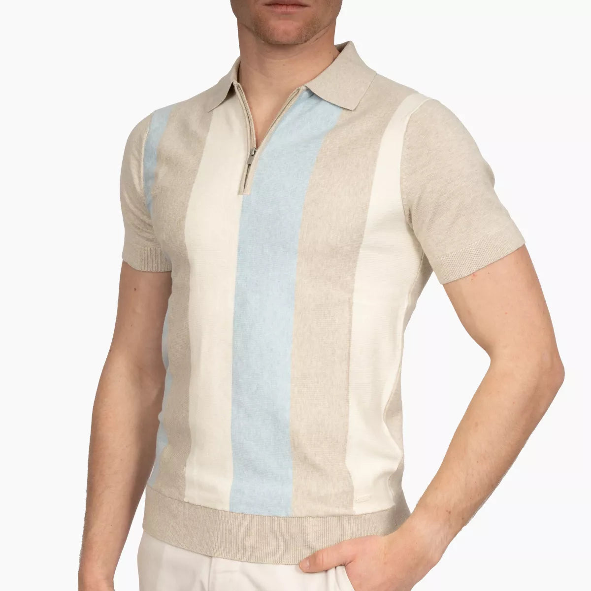 SEVEN DIALS Polo met Rits Beige / Lichtblauw | Fry