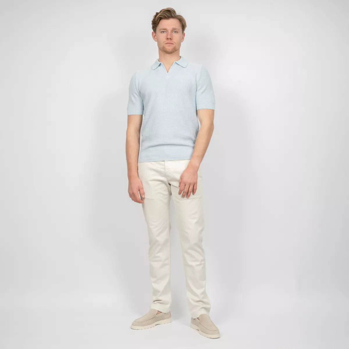 Gran Sasso Polo Lichtblauw | Rice Stitch Skipper Polo