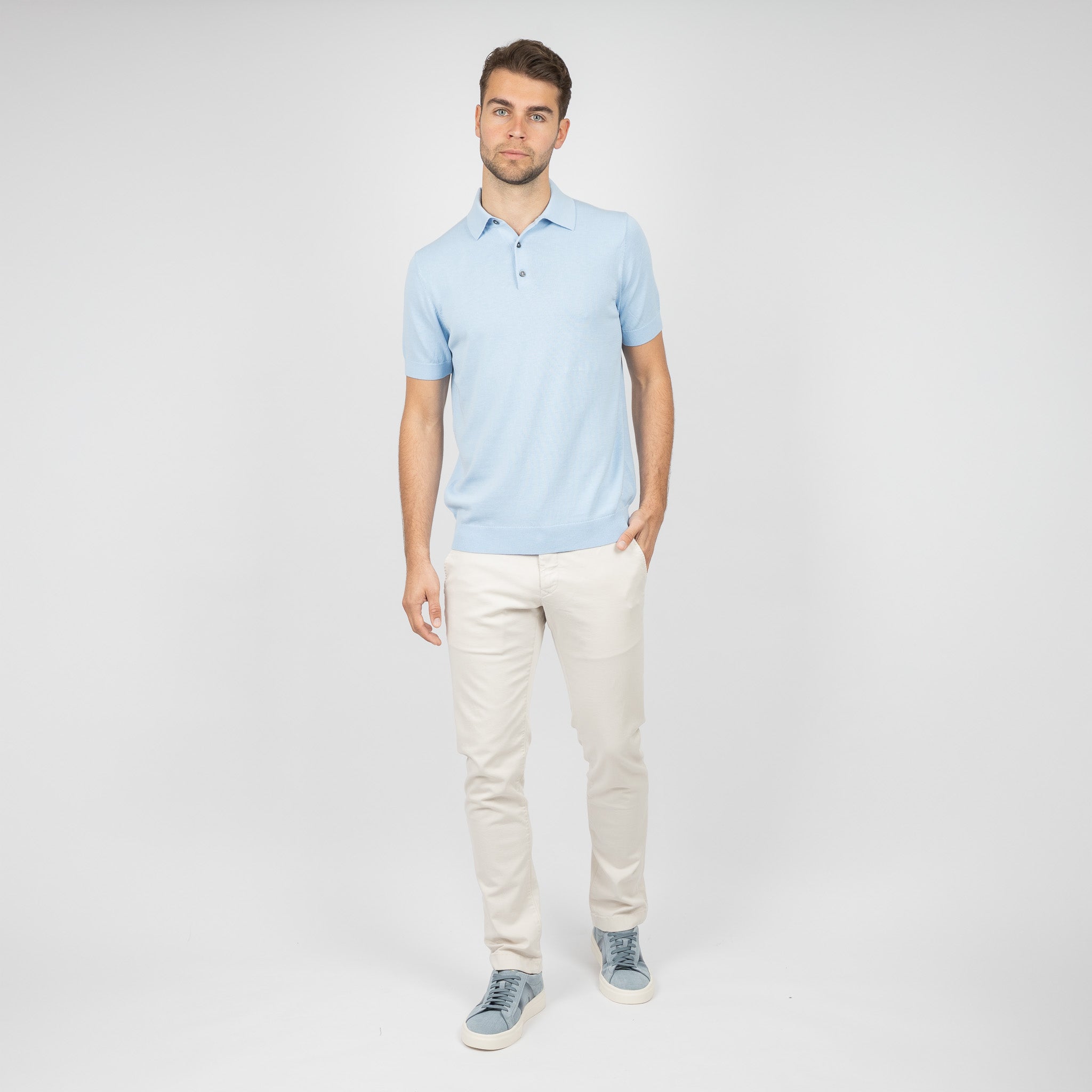 SEVEN DIALS Gebreide Polo Lichtblauw | Fillin