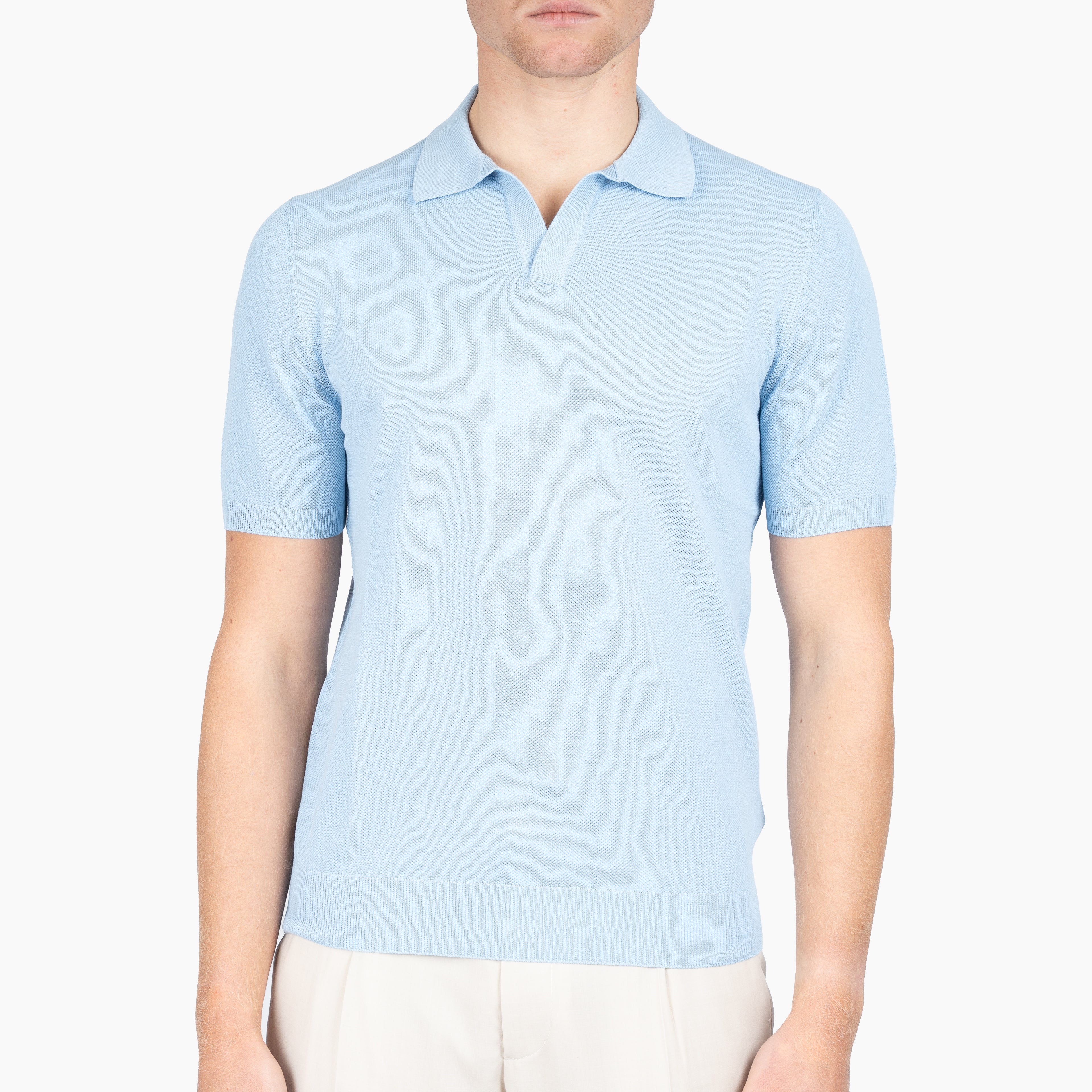 Gran Sasso Polo Buttonless Kraag Lichtblauw | Fresh Cotton