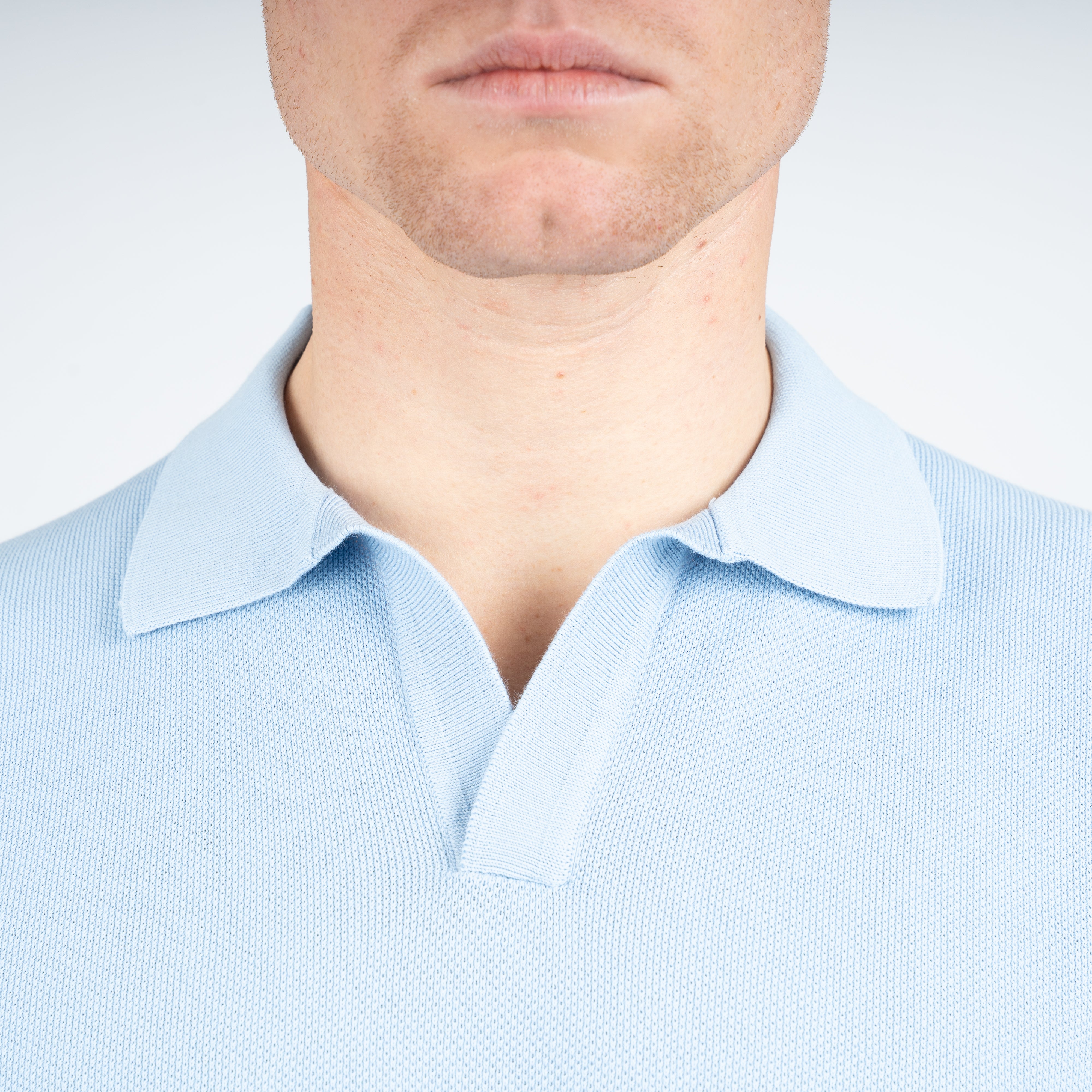 Gran Sasso Polo Buttonless Kraag Lichtblauw | Fresh Cotton