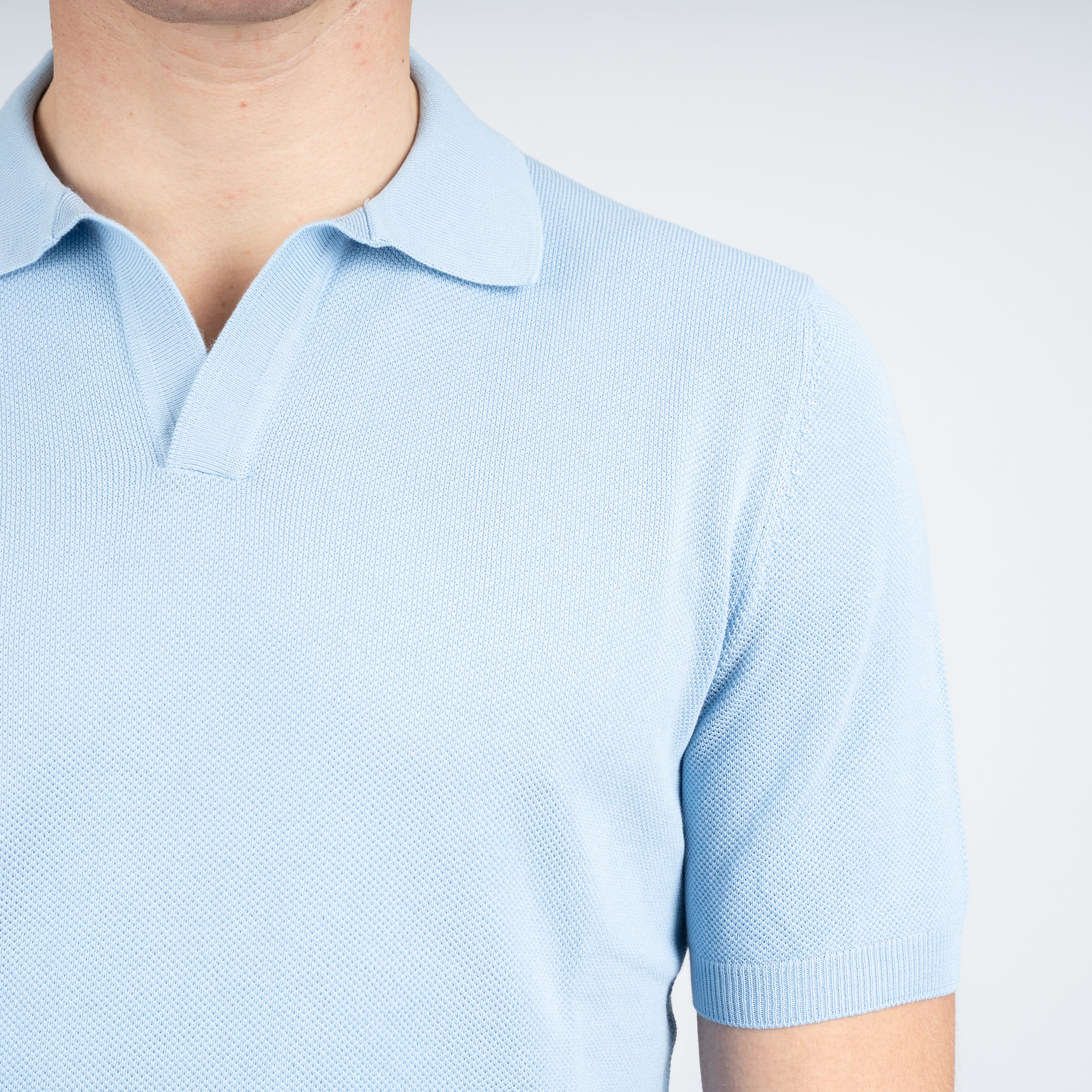 Gran Sasso Polo Buttonless Kraag Lichtblauw | Fresh Cotton