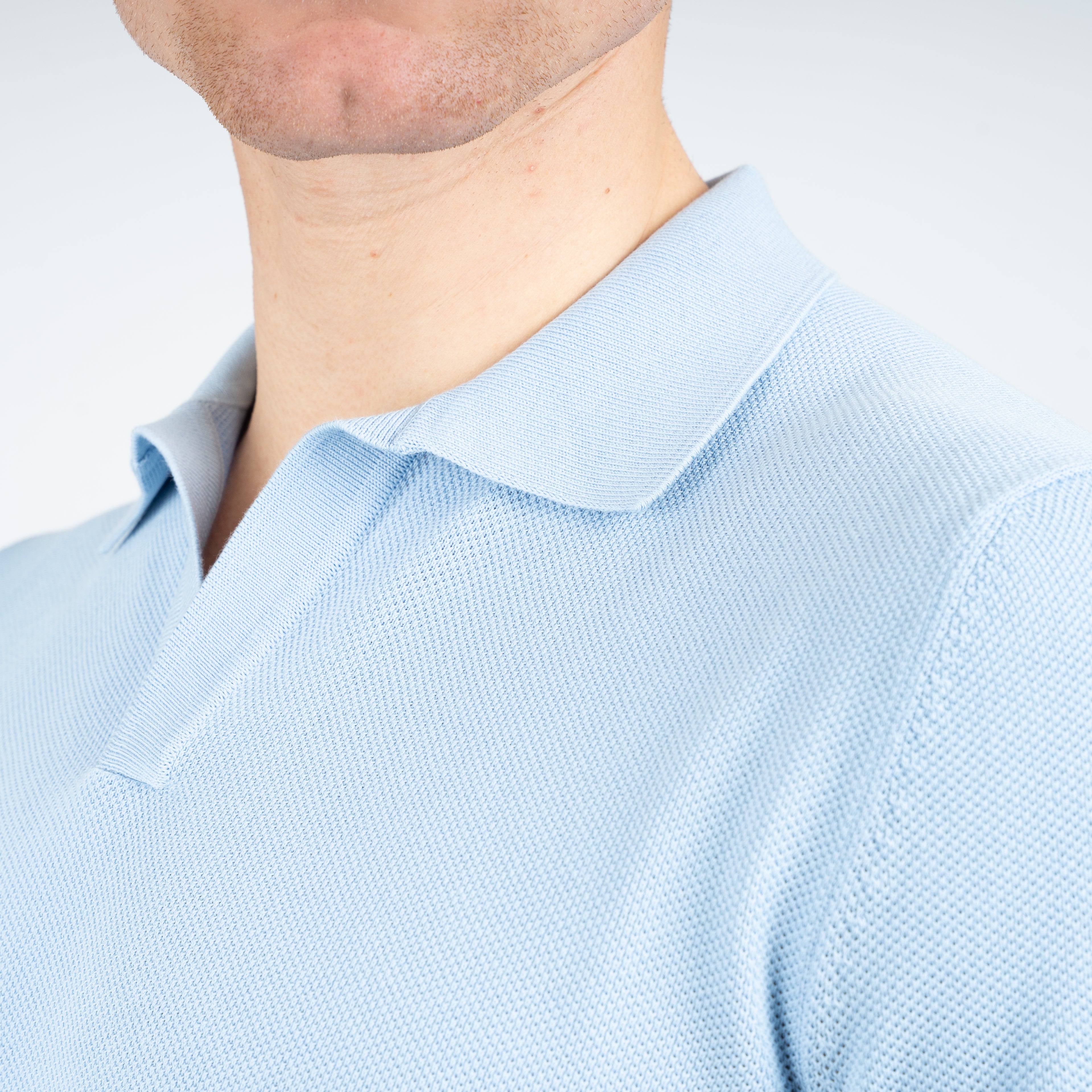 Gran Sasso Polo Buttonless Kraag Lichtblauw | Fresh Cotton