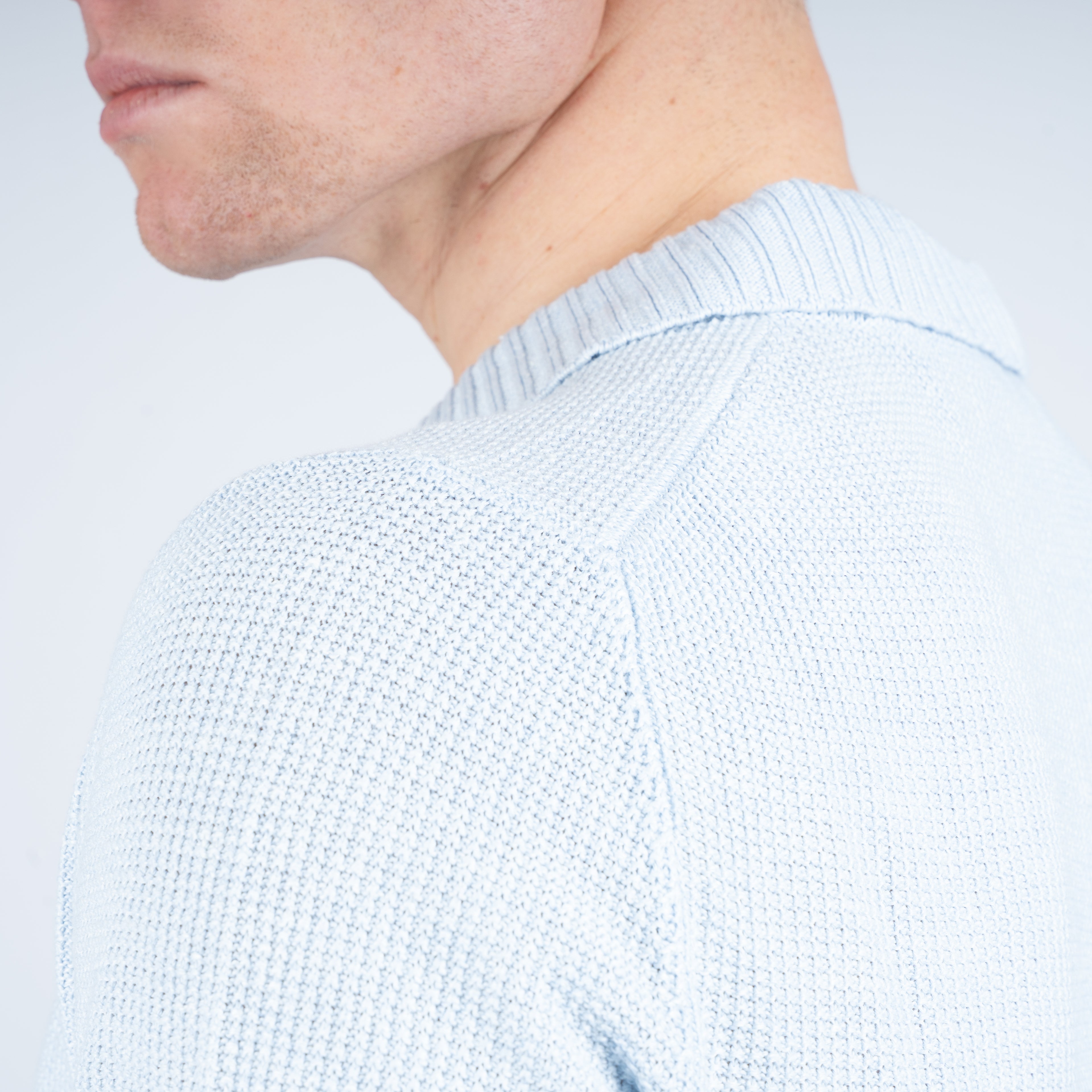 Gran Sasso Polo Buttonless Kraag Lichtblauw | Linnen & Cotton