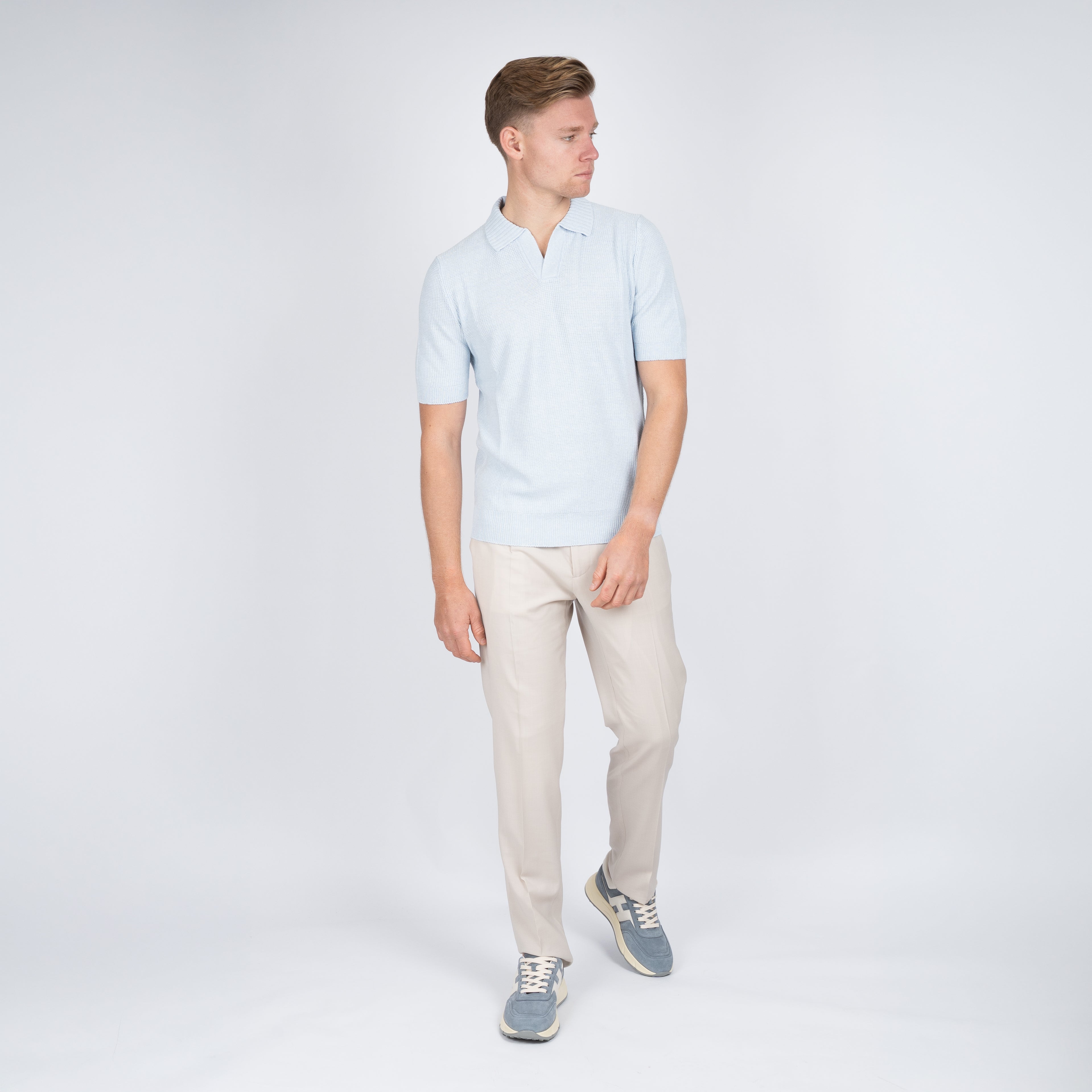 Gran Sasso Polo Buttonless Kraag Lichtblauw | Linnen & Cotton
