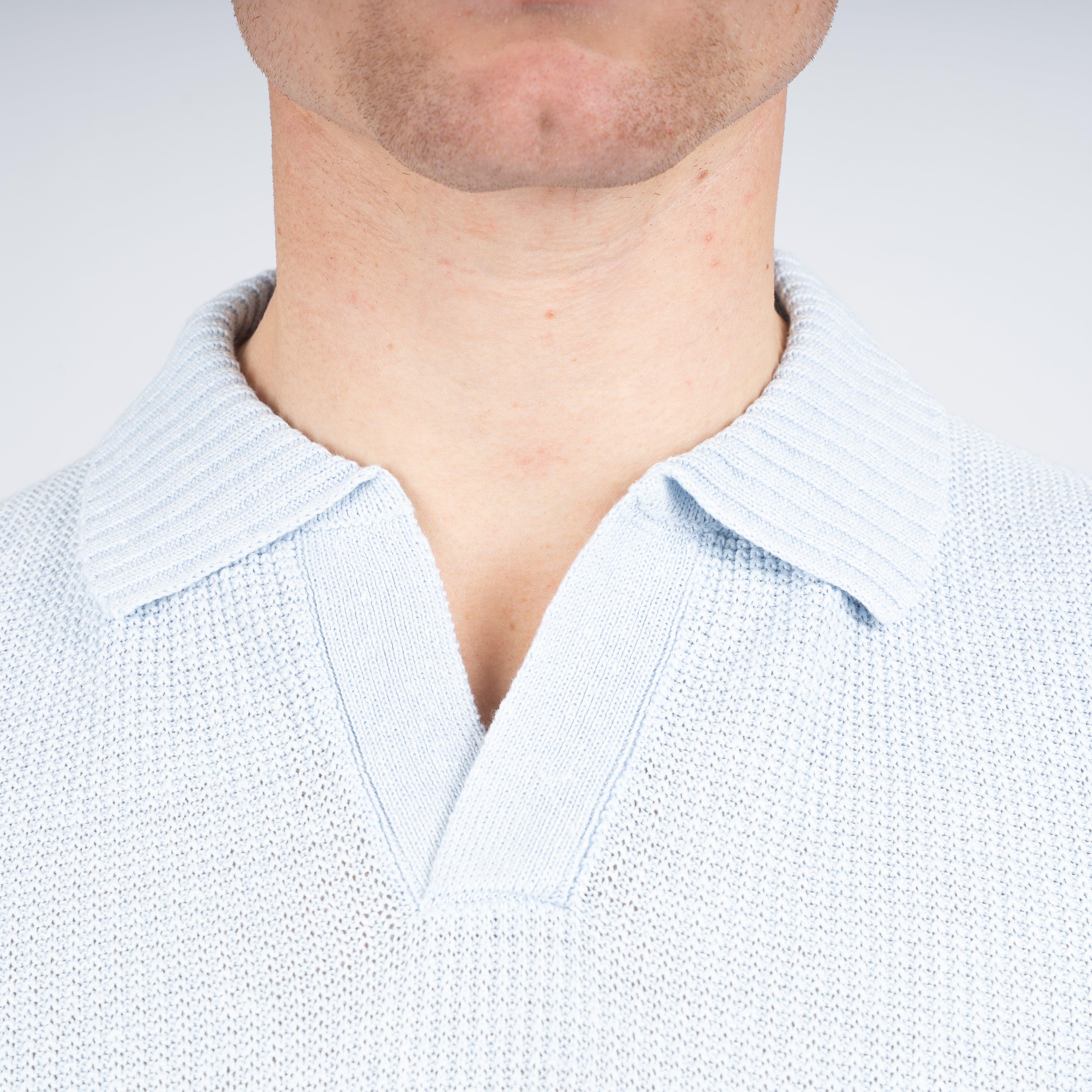 Gran Sasso Polo Buttonless Kraag Lichtblauw | Linnen & Cotton