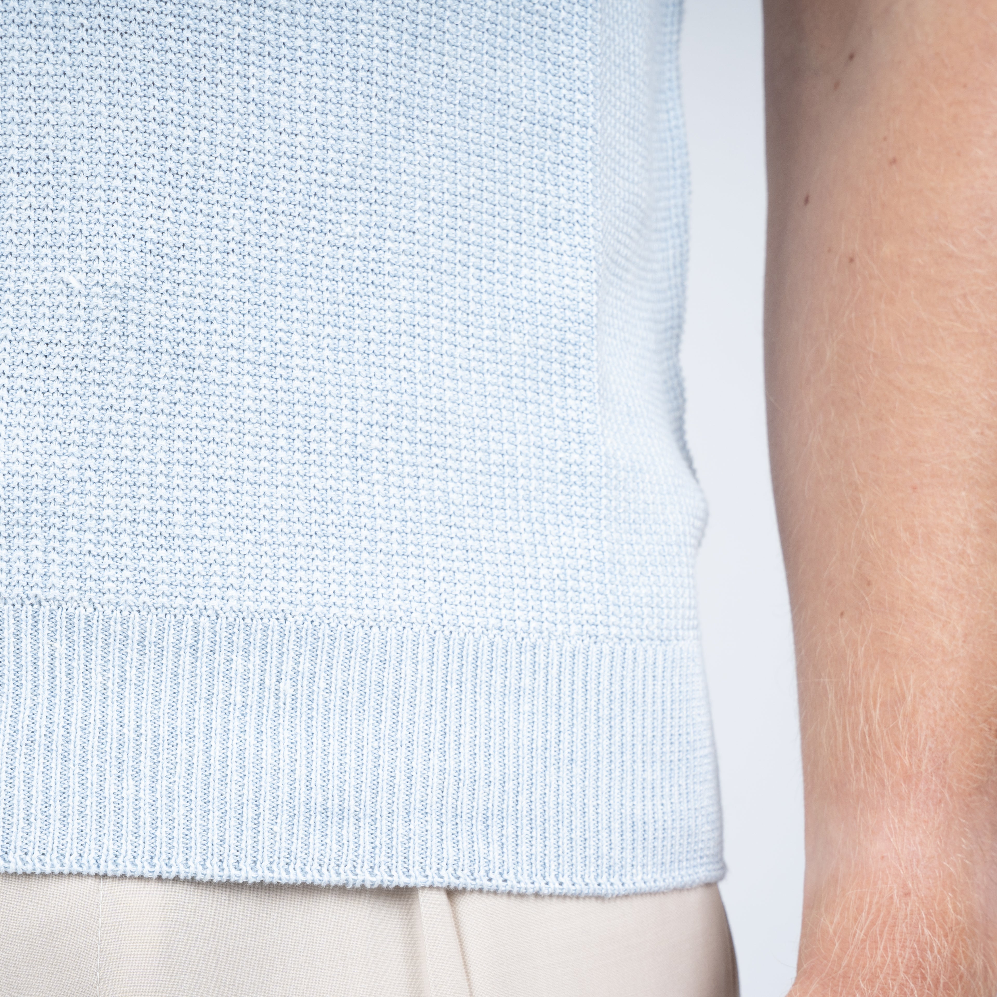 Gran Sasso Polo Buttonless Kraag Lichtblauw | Linnen & Cotton