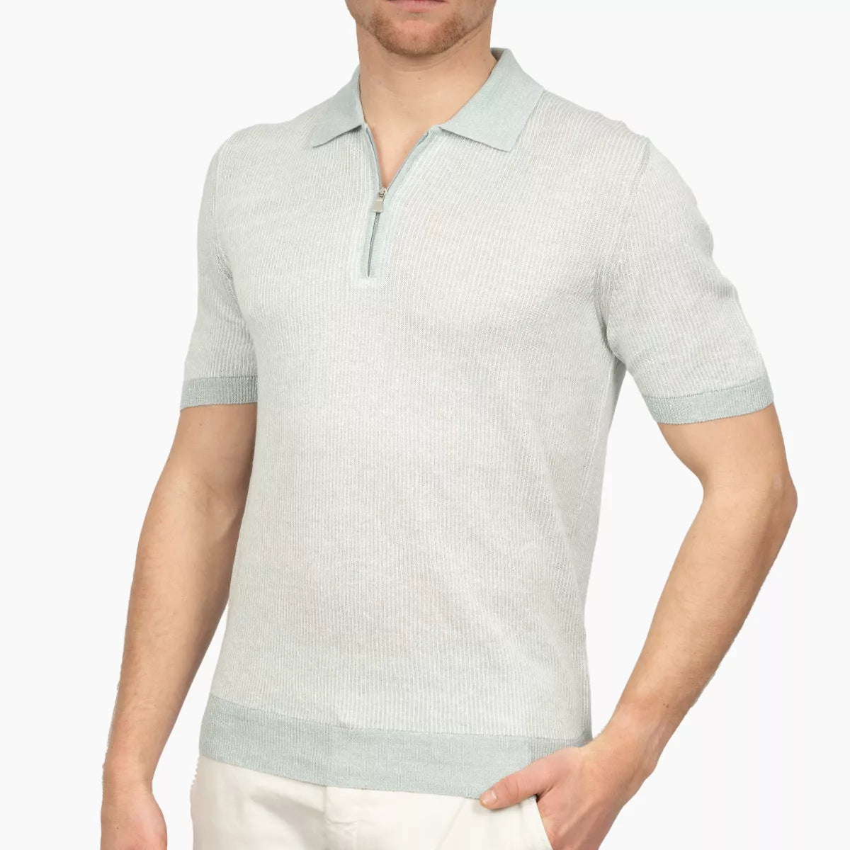 Gran Sasso Polo met Rits Aquablauw | Linnen & Cotton