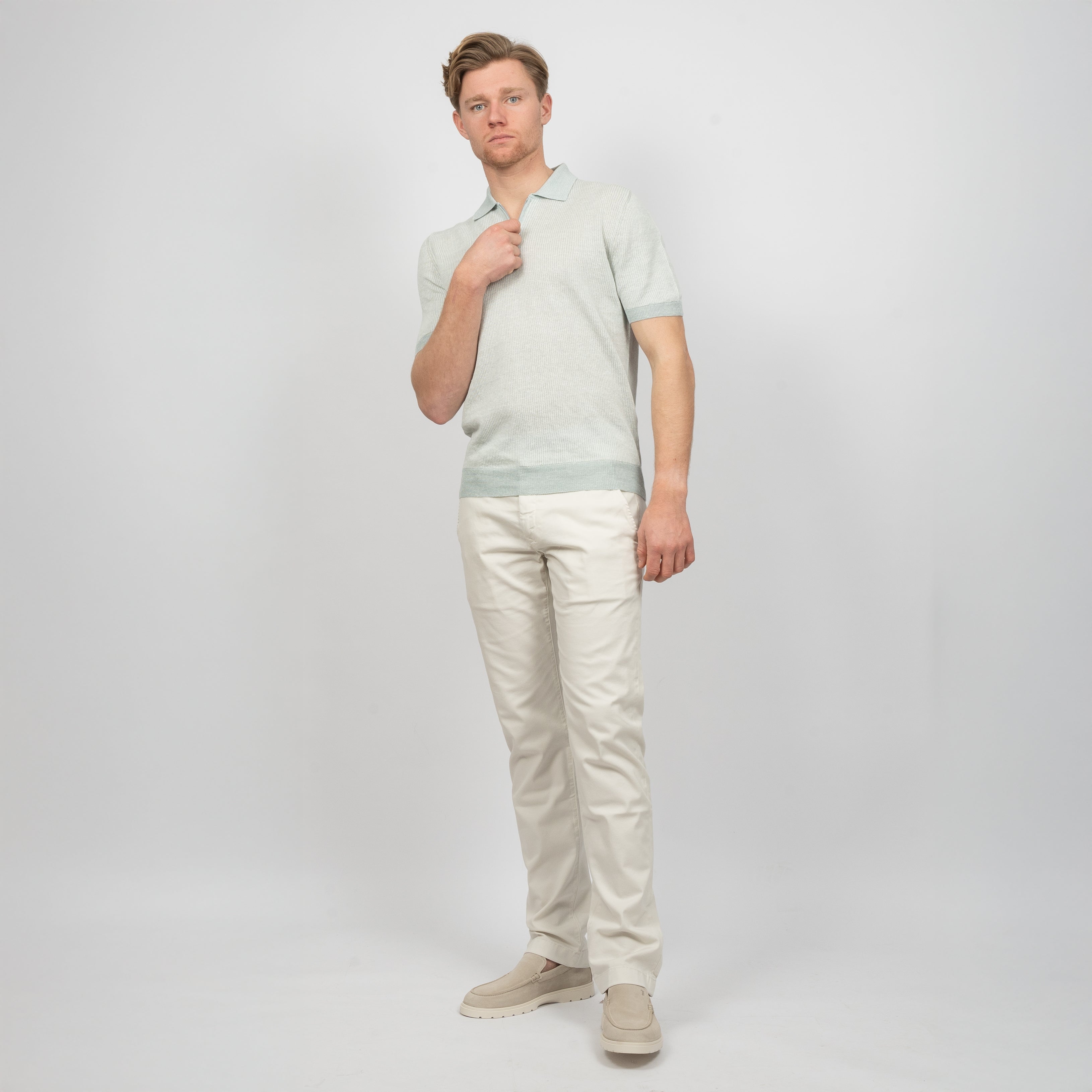 Gran Sasso Polo met Rits Aquablauw | Linnen & Cotton