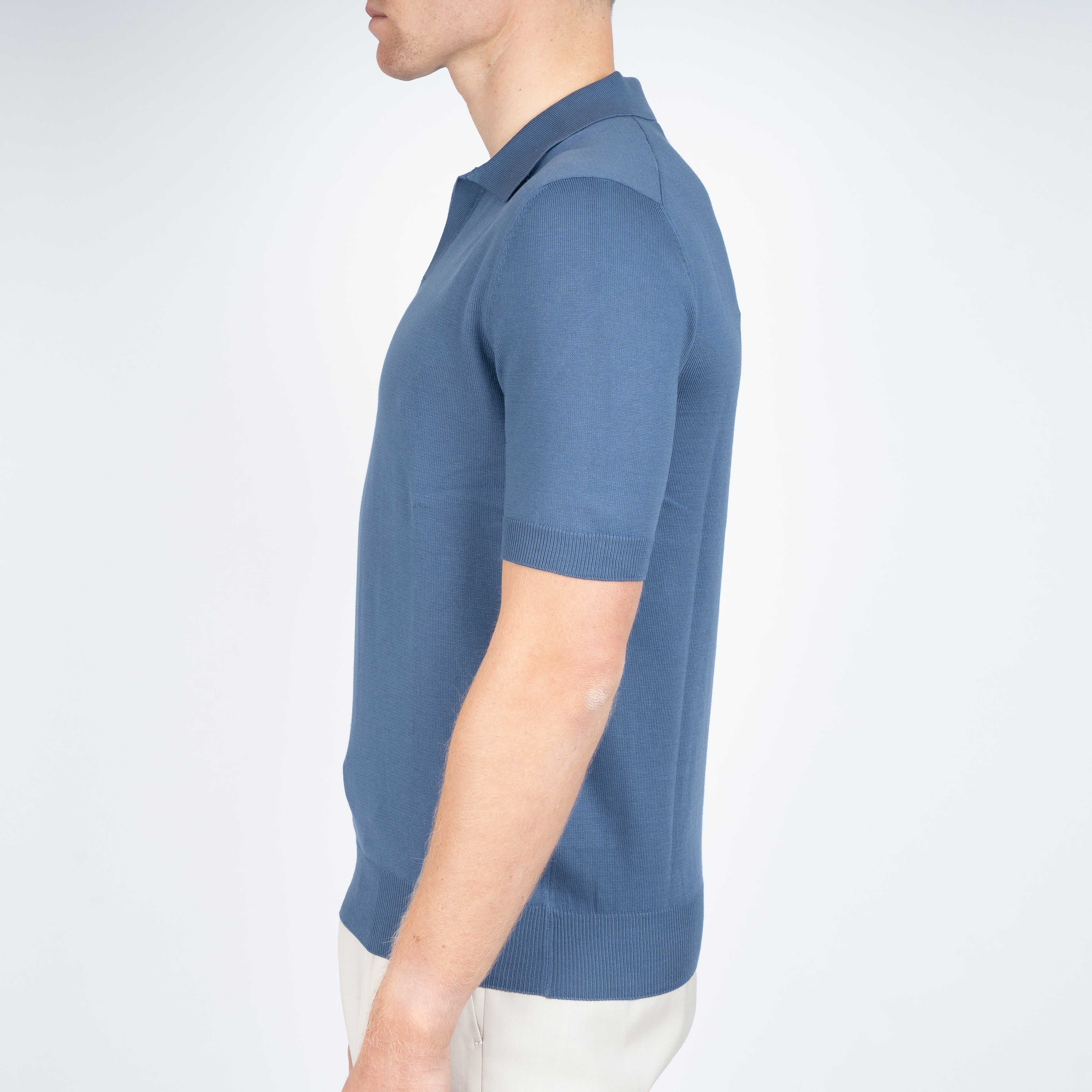 Gran Sasso Buttonless Polo Staalblauw | Egyptian Cotton