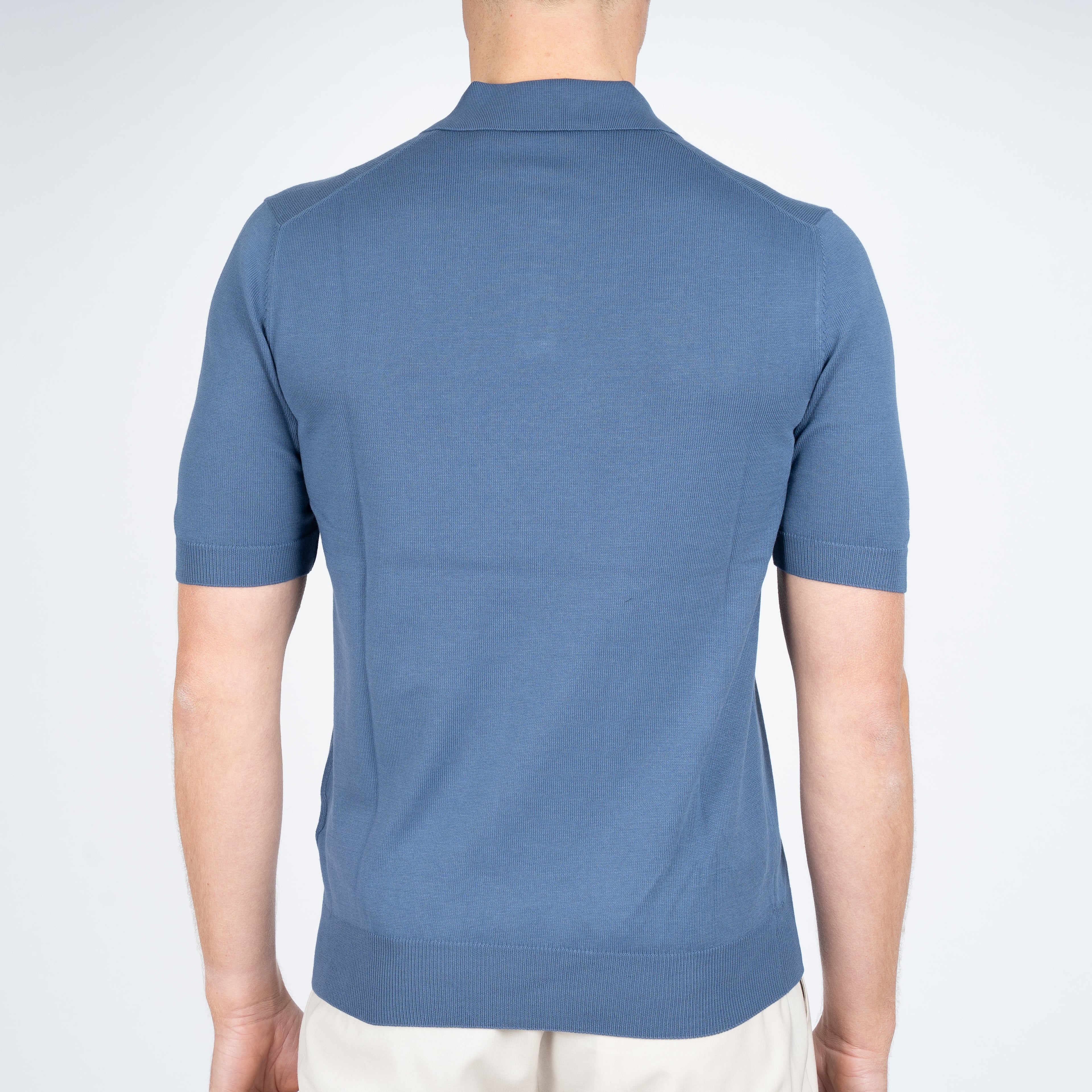 Gran Sasso Buttonless Polo Staalblauw | Egyptian Cotton