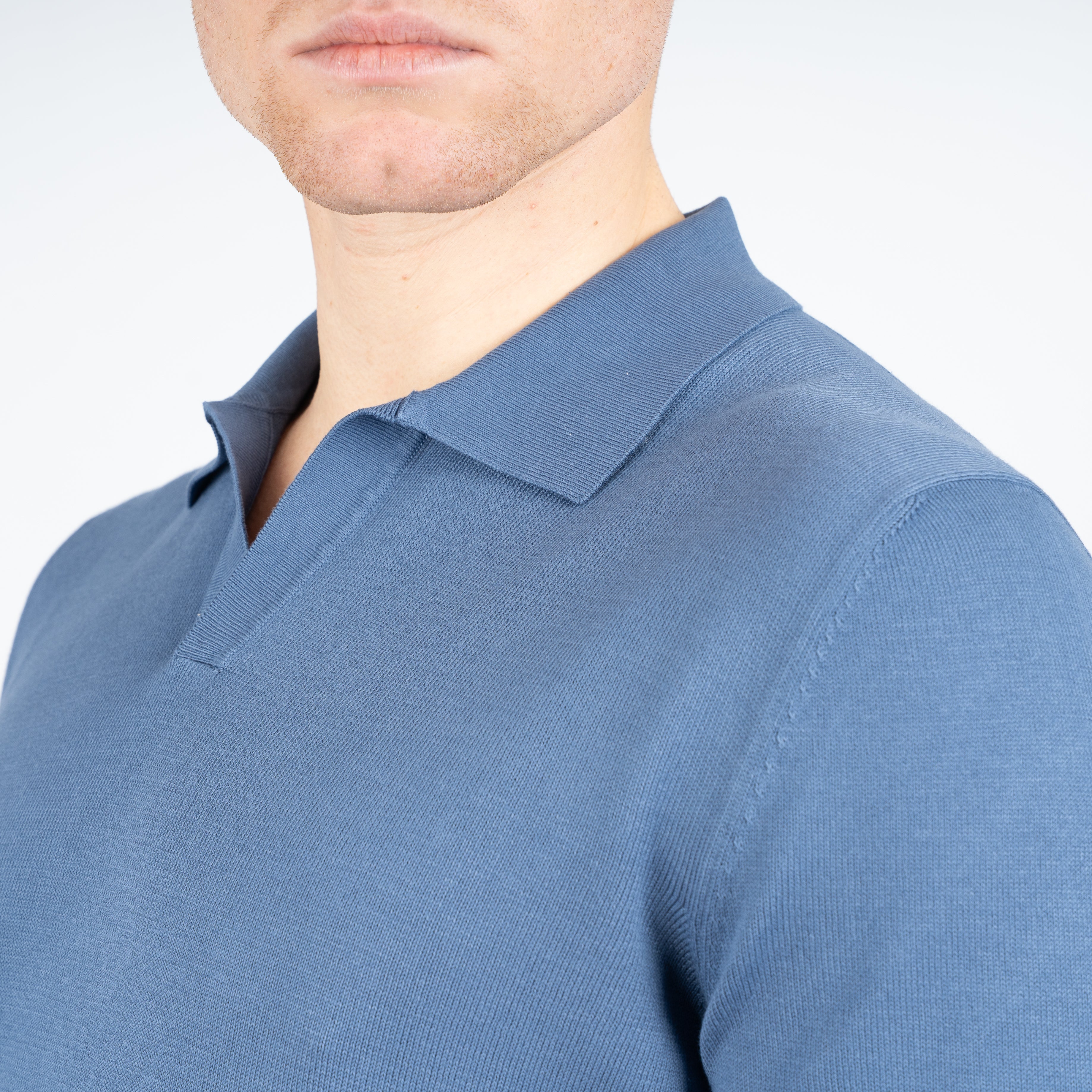 Gran Sasso Buttonless Polo Staalblauw | Egyptian Cotton