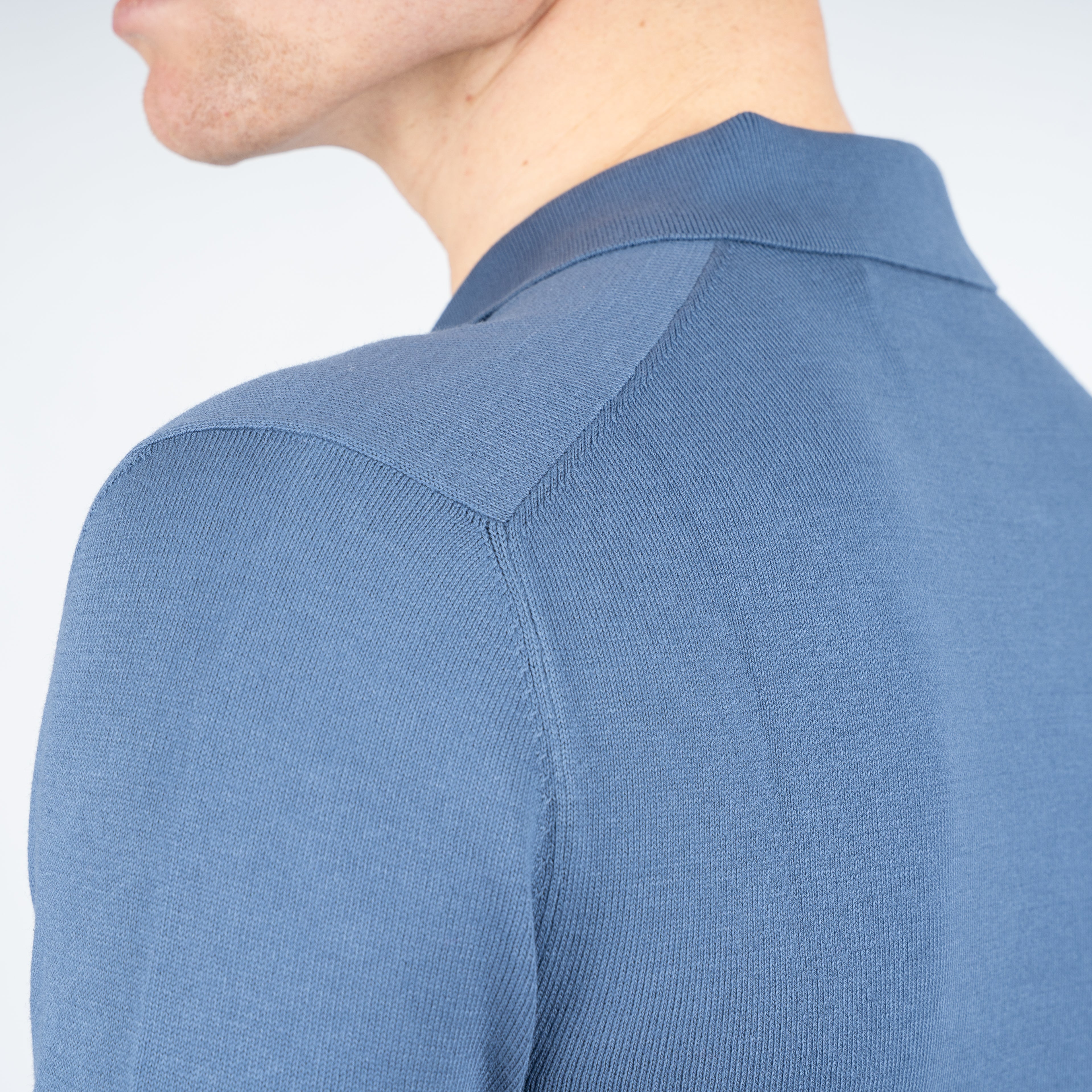 Gran Sasso Buttonless Polo Staalblauw | Egyptian Cotton