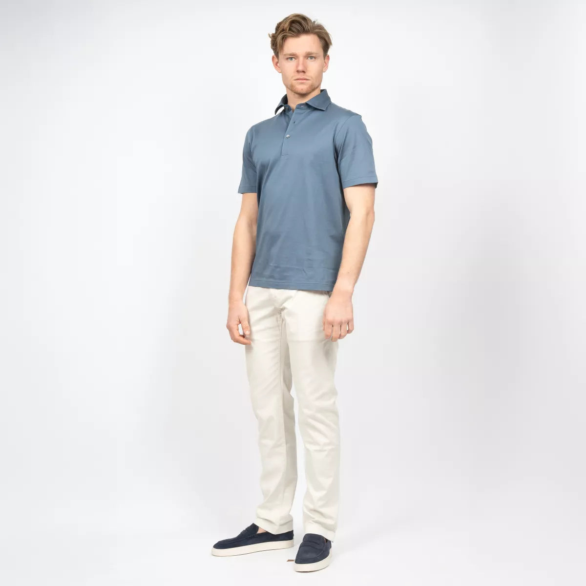 Gran Sasso Polo Staalblauw | Mercerized Piquet Cotton