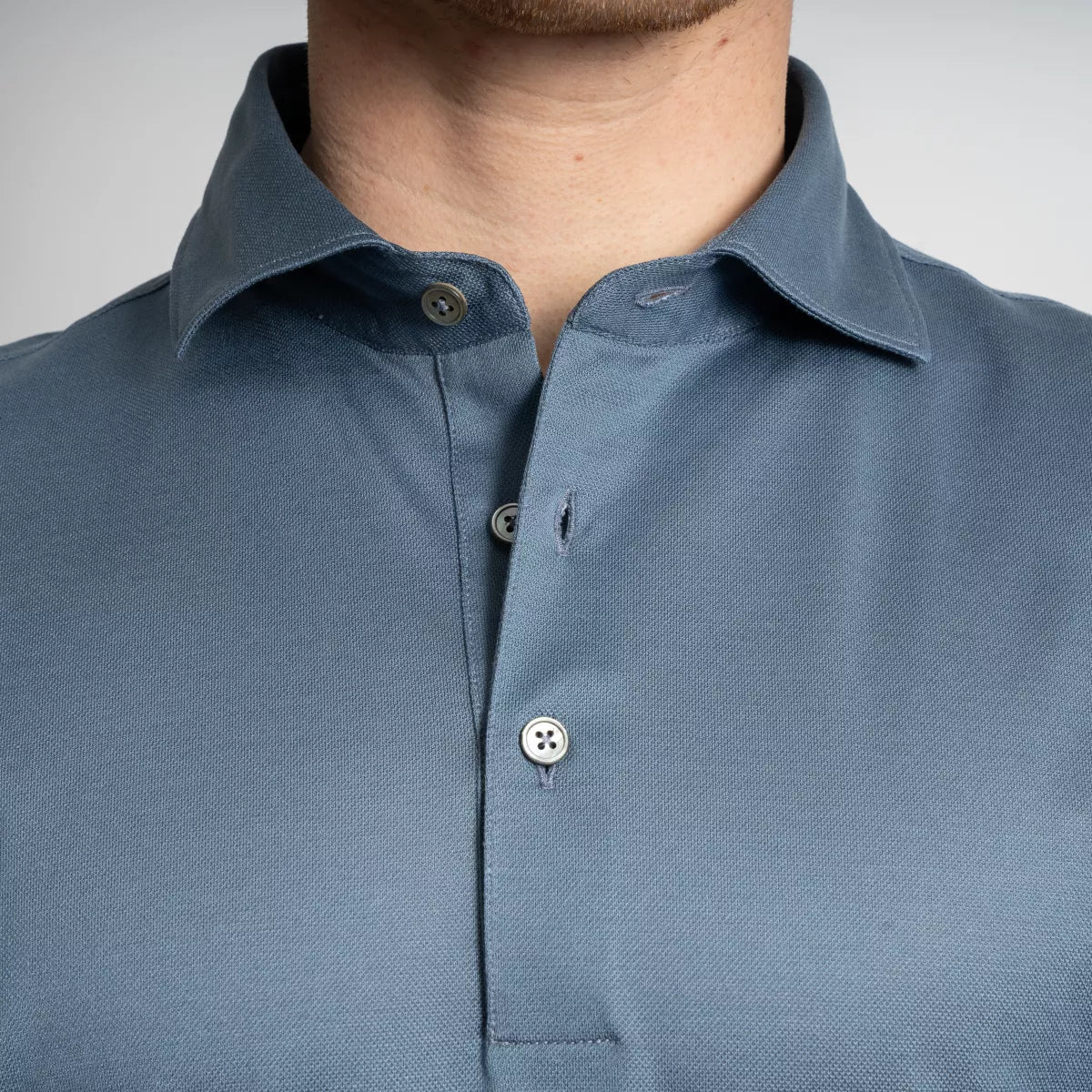 Gran Sasso Polo Staalblauw | Mercerized Piquet Cotton