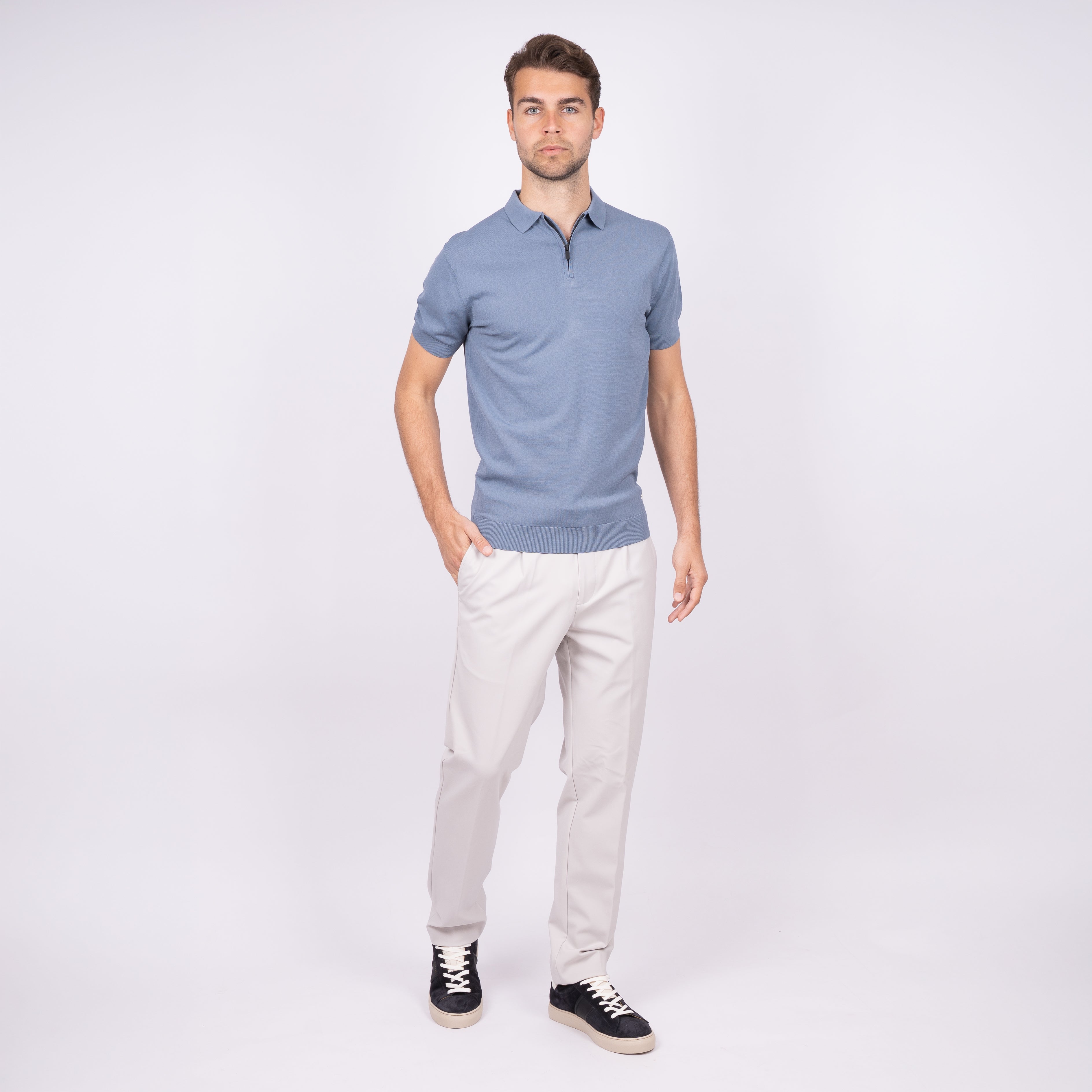 SEVEN DIALS Technische Polo met Rits Staalblauw | Osric