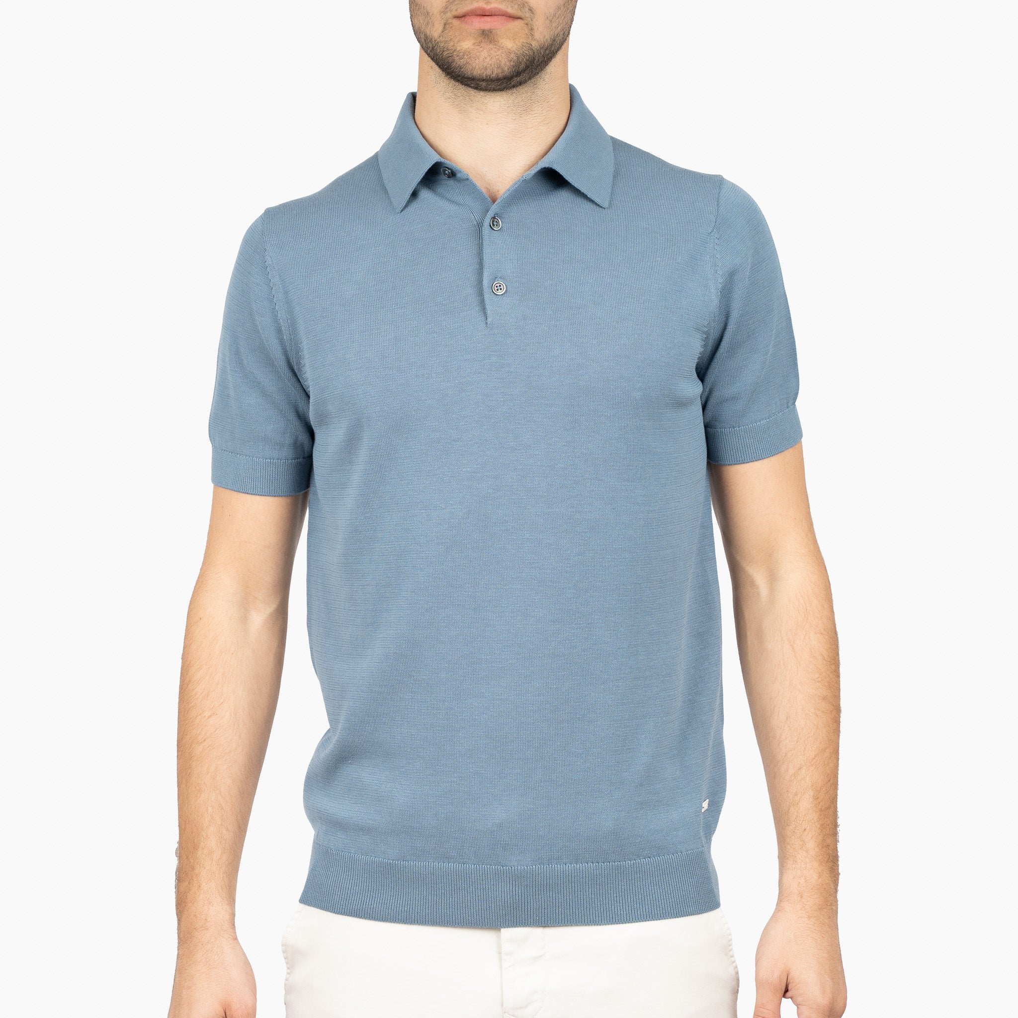 SEVEN DIALS Gebreide Polo Staalblauw | Fillin