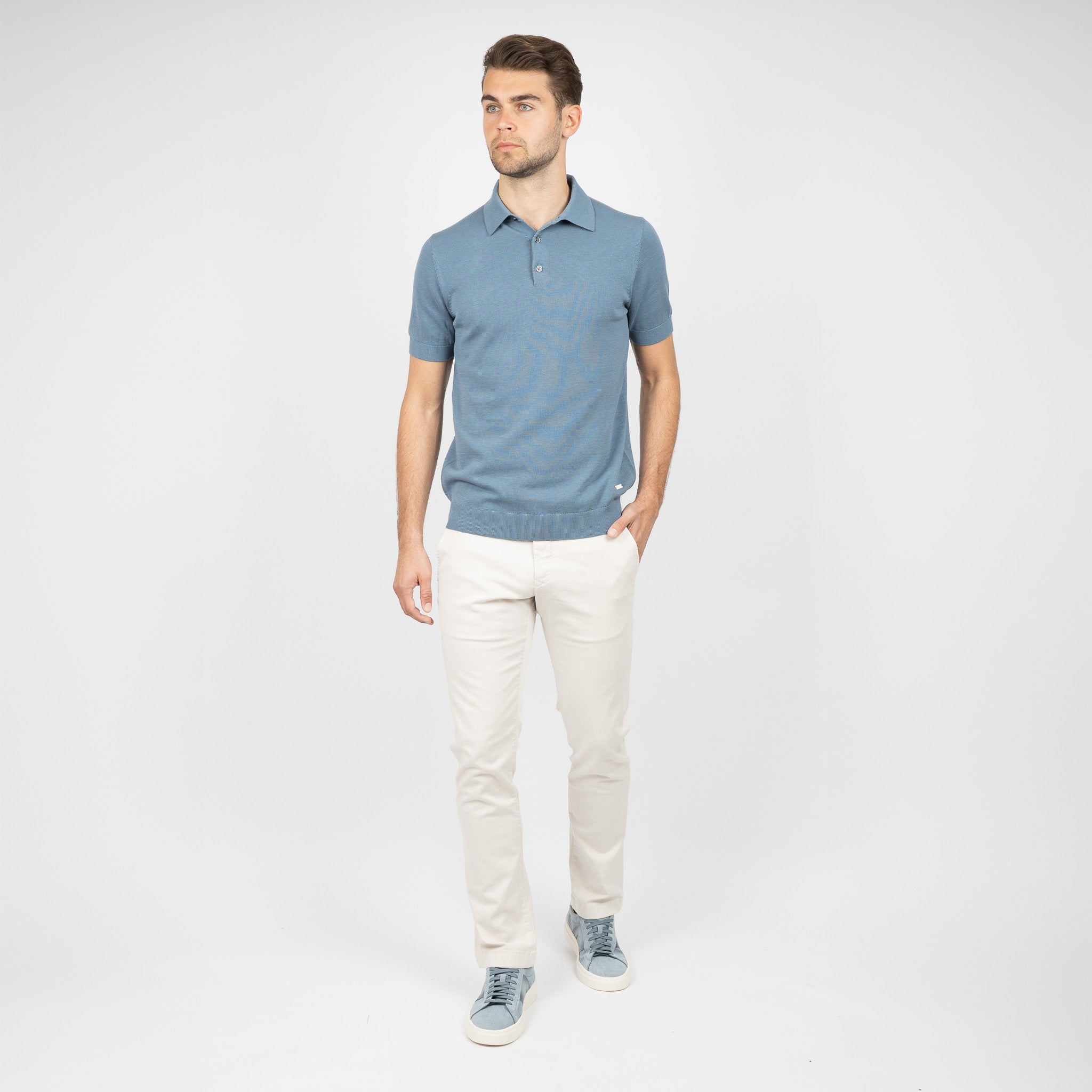 SEVEN DIALS Gebreide Polo Staalblauw | Fillin