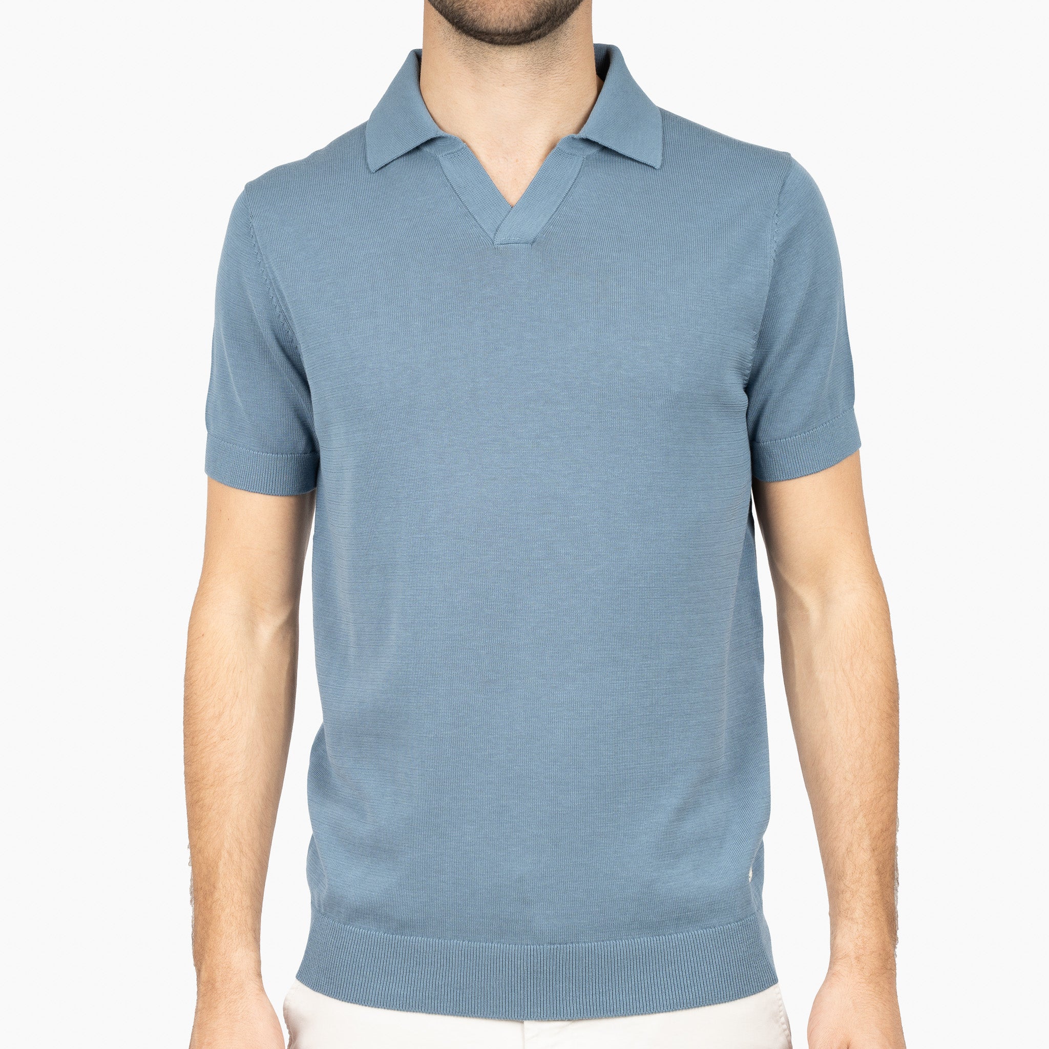 SEVEN DIALS Gebreide Buttonless Polo Staalblauw | Dyche
