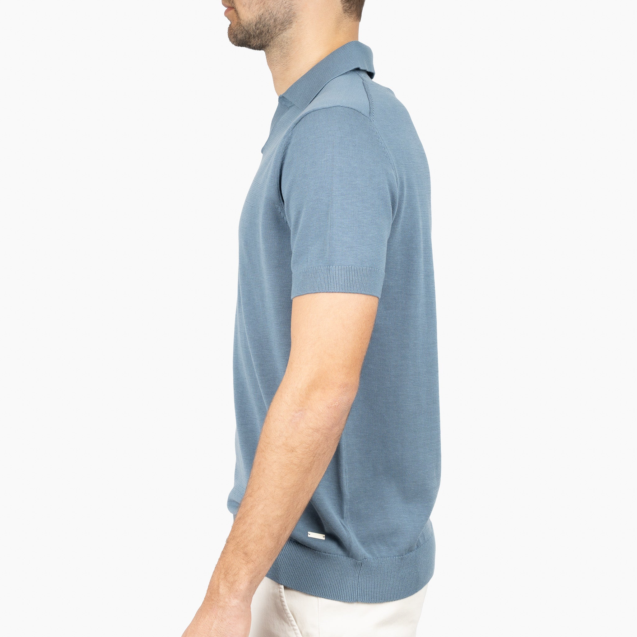 SEVEN DIALS Gebreide Buttonless Polo Staalblauw | Dyche