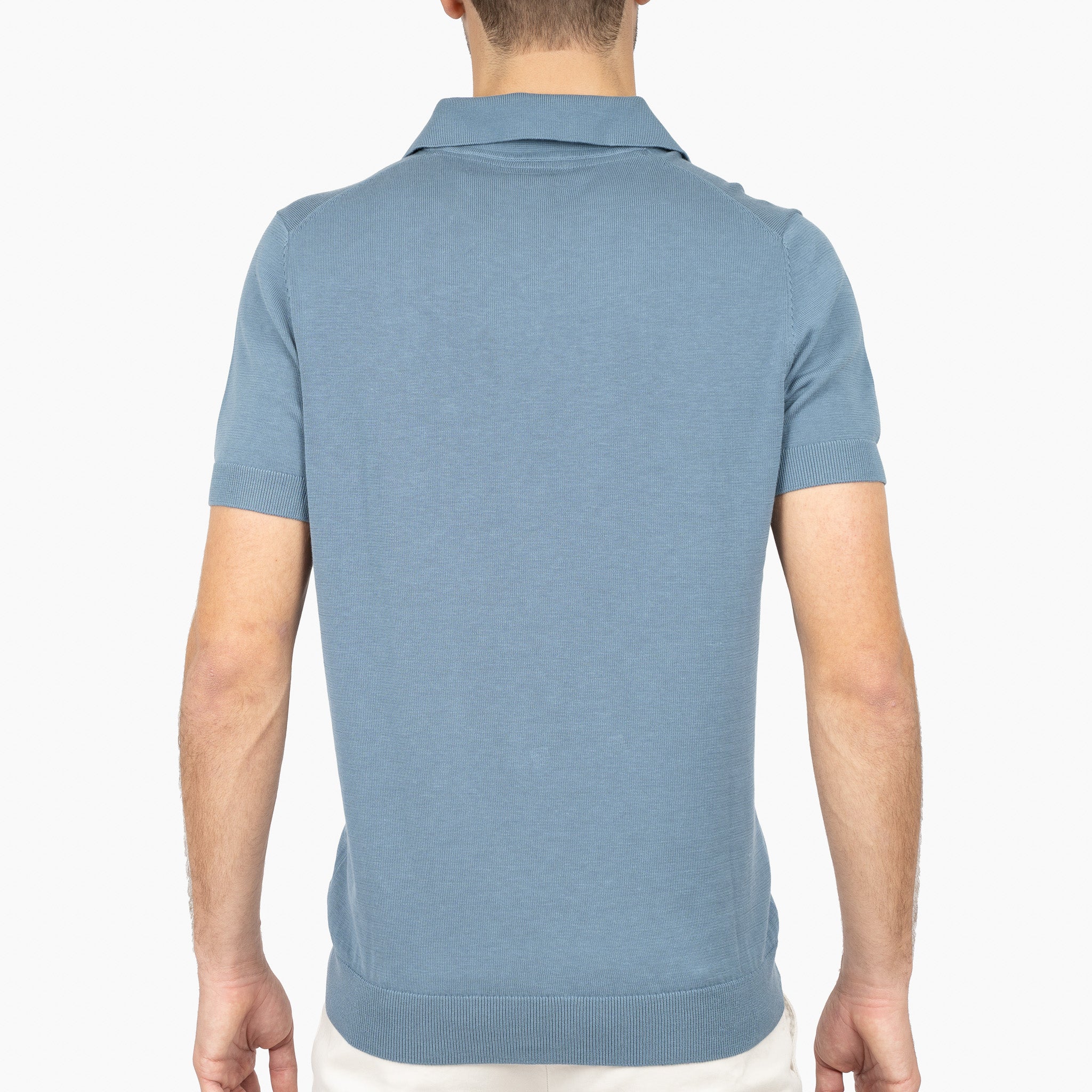 SEVEN DIALS Gebreide Buttonless Polo Staalblauw | Dyche