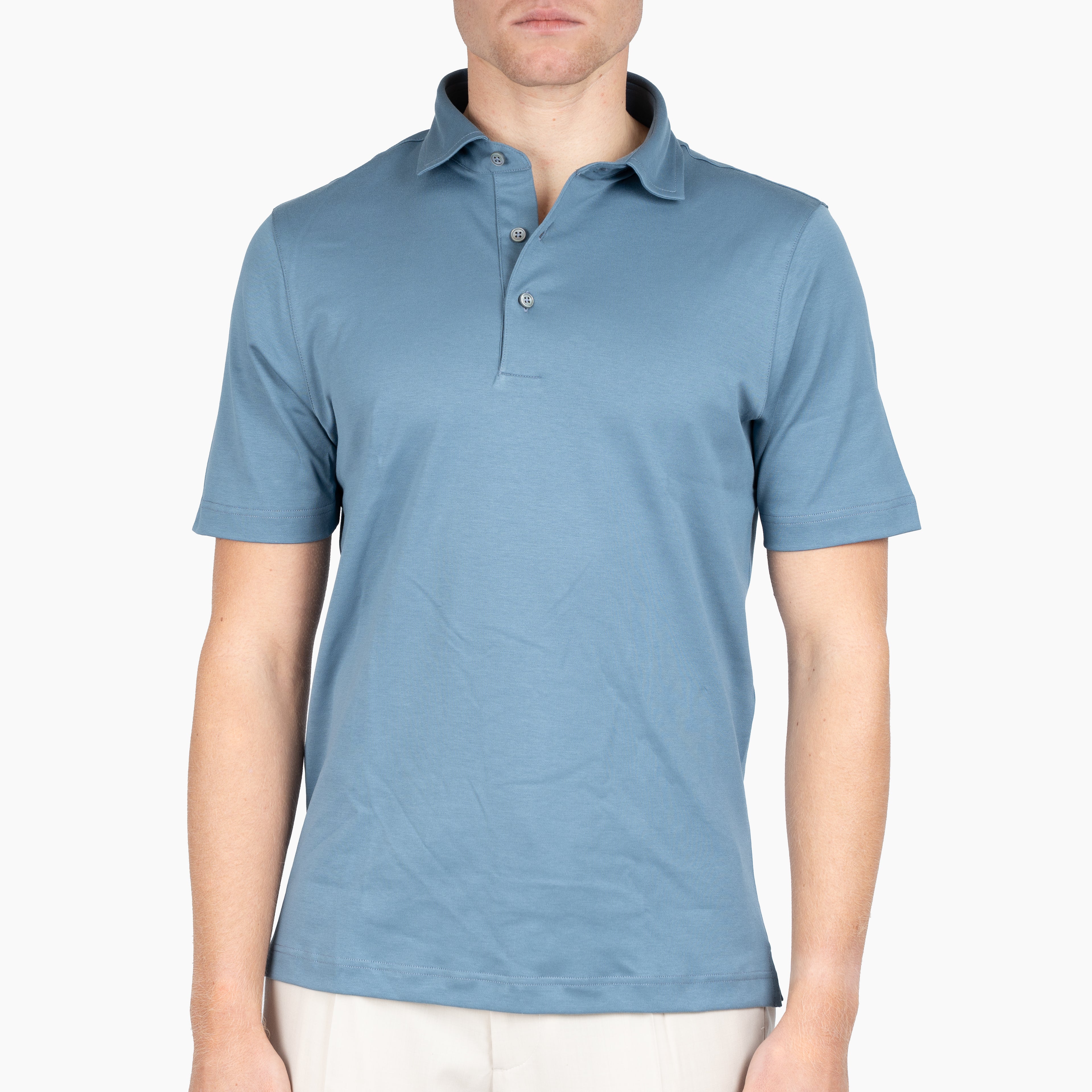 Gran Sasso Polo Staalblauw | Mercerized Cotton
