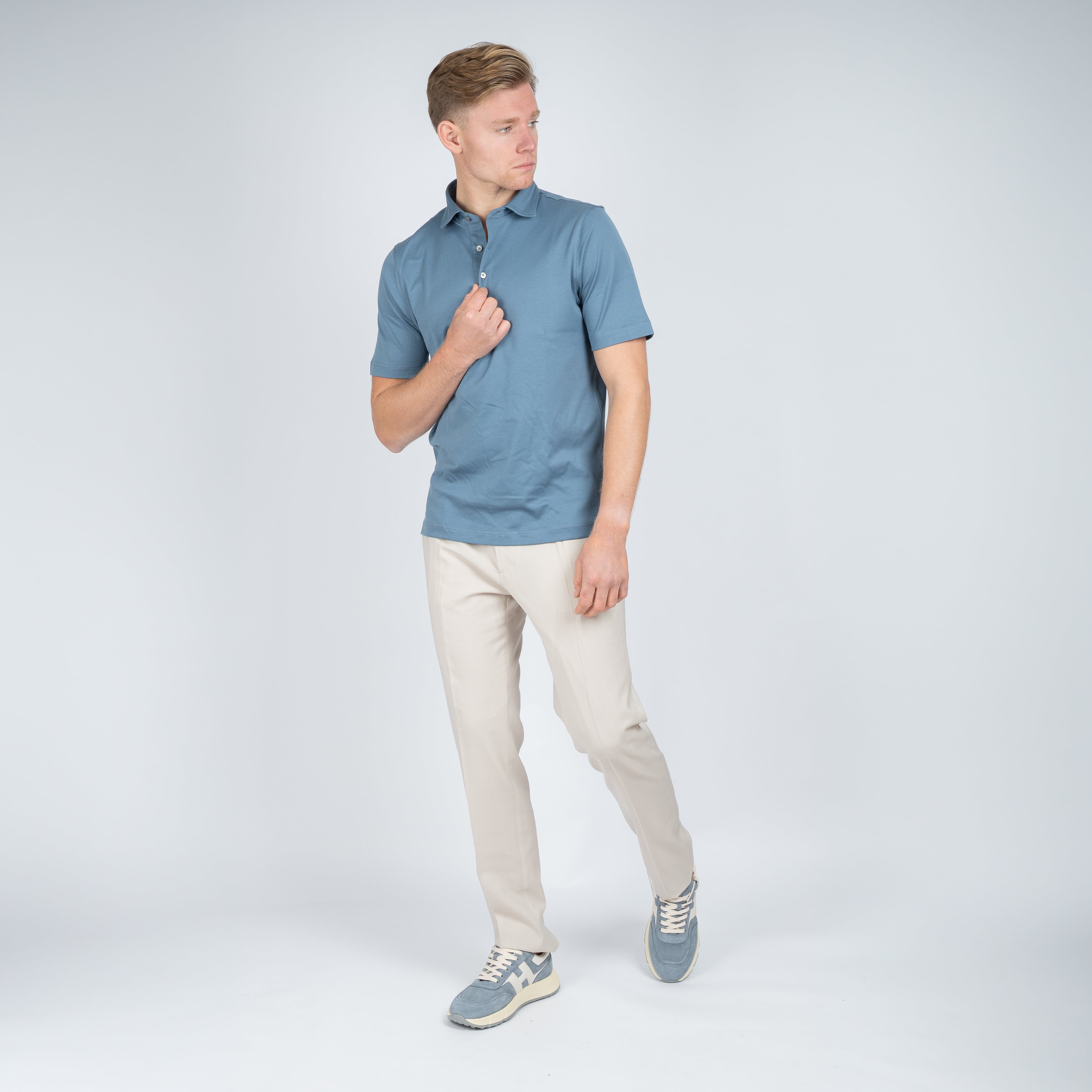 Gran Sasso Polo Staalblauw | Mercerized Cotton