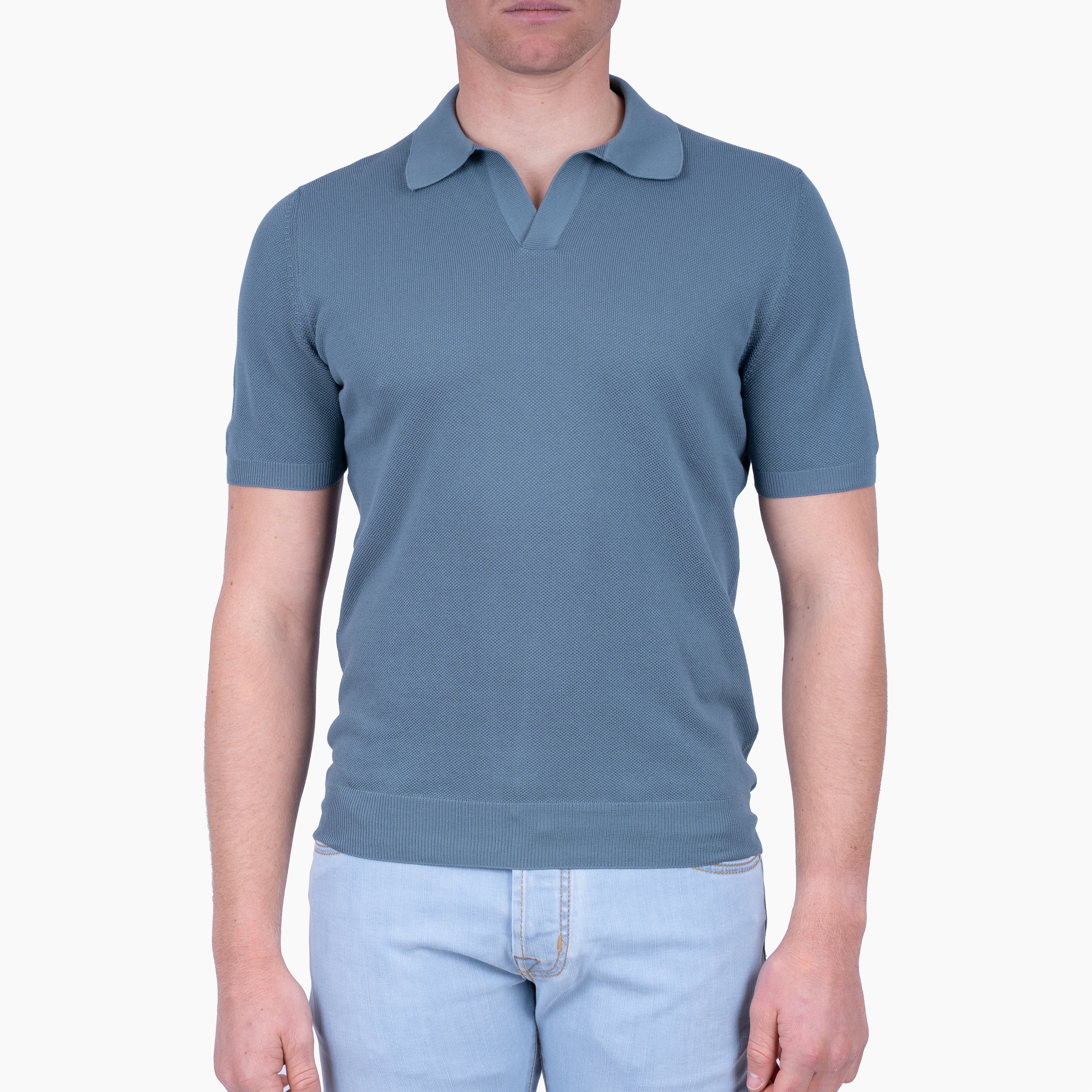 Gran Sasso Polo Buttonless Kraag Staalblauw | Fresh Cotton