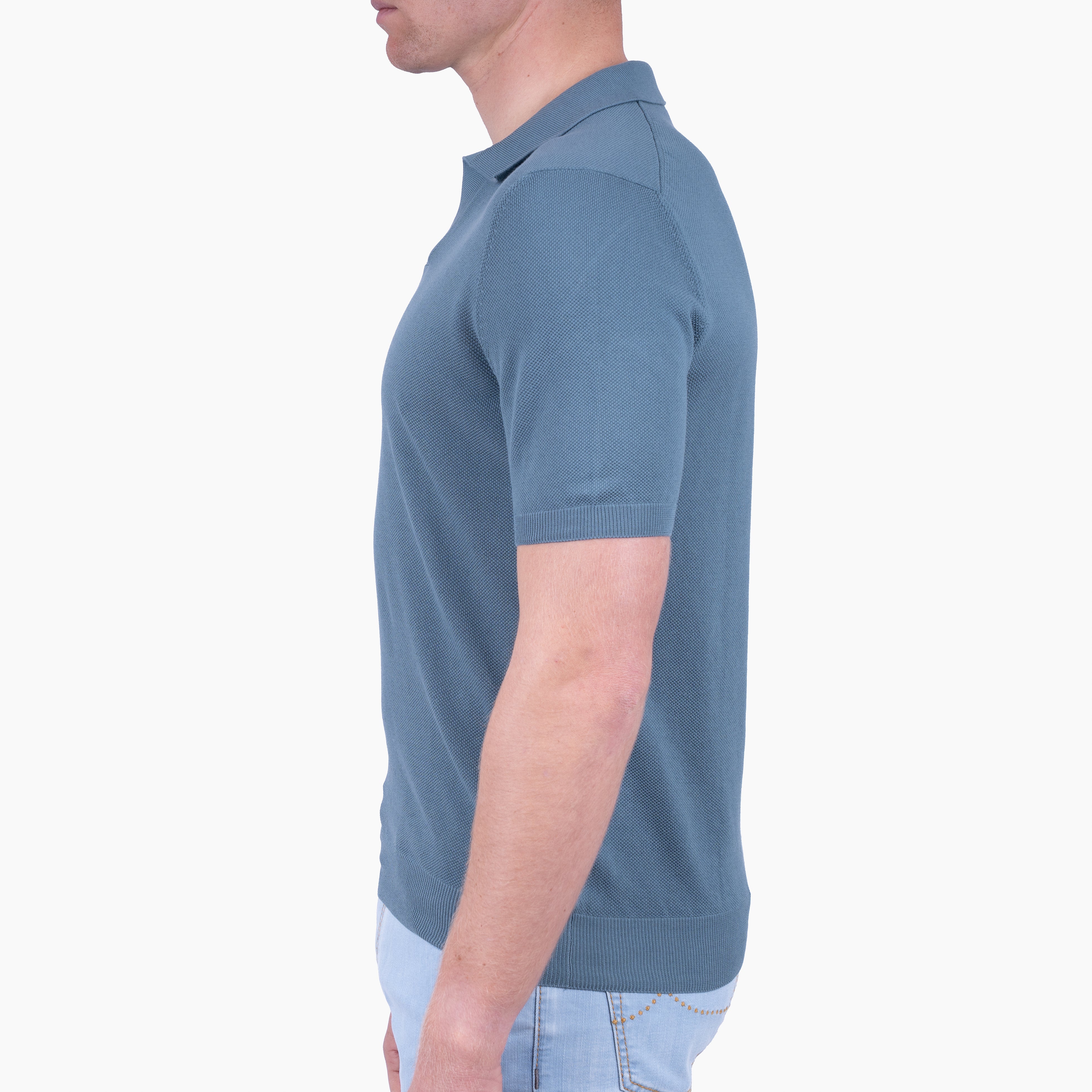 Gran Sasso Polo Buttonless Kraag Staalblauw | Fresh Cotton