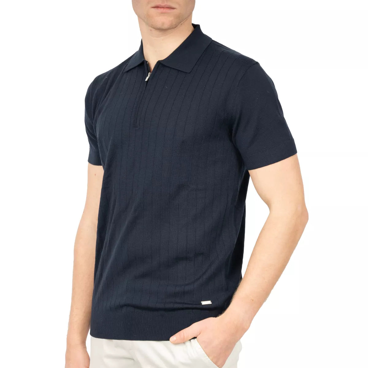 SEVEN DIALS Gebreide Polo met Rits Donkerblauw | Brentt