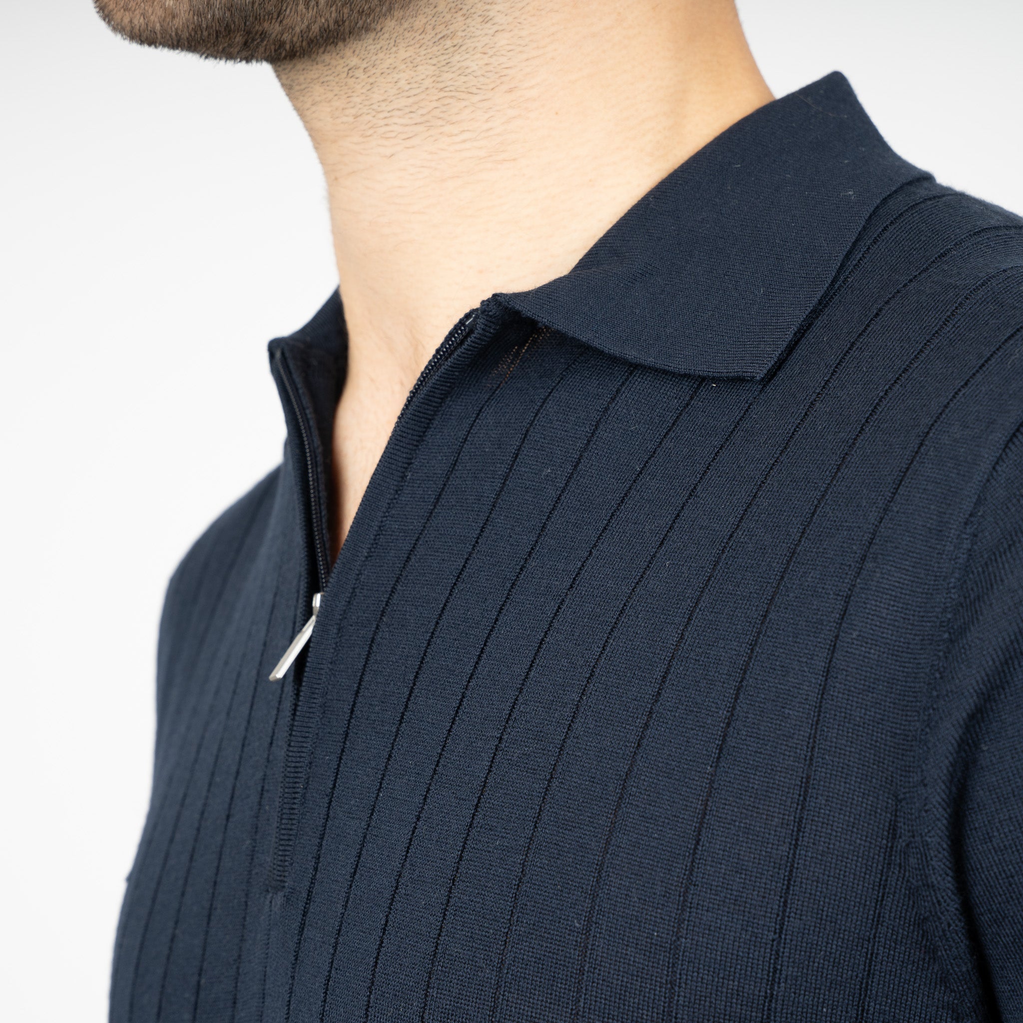 SEVEN DIALS Gebreide Polo met Rits Blauw | Brentt